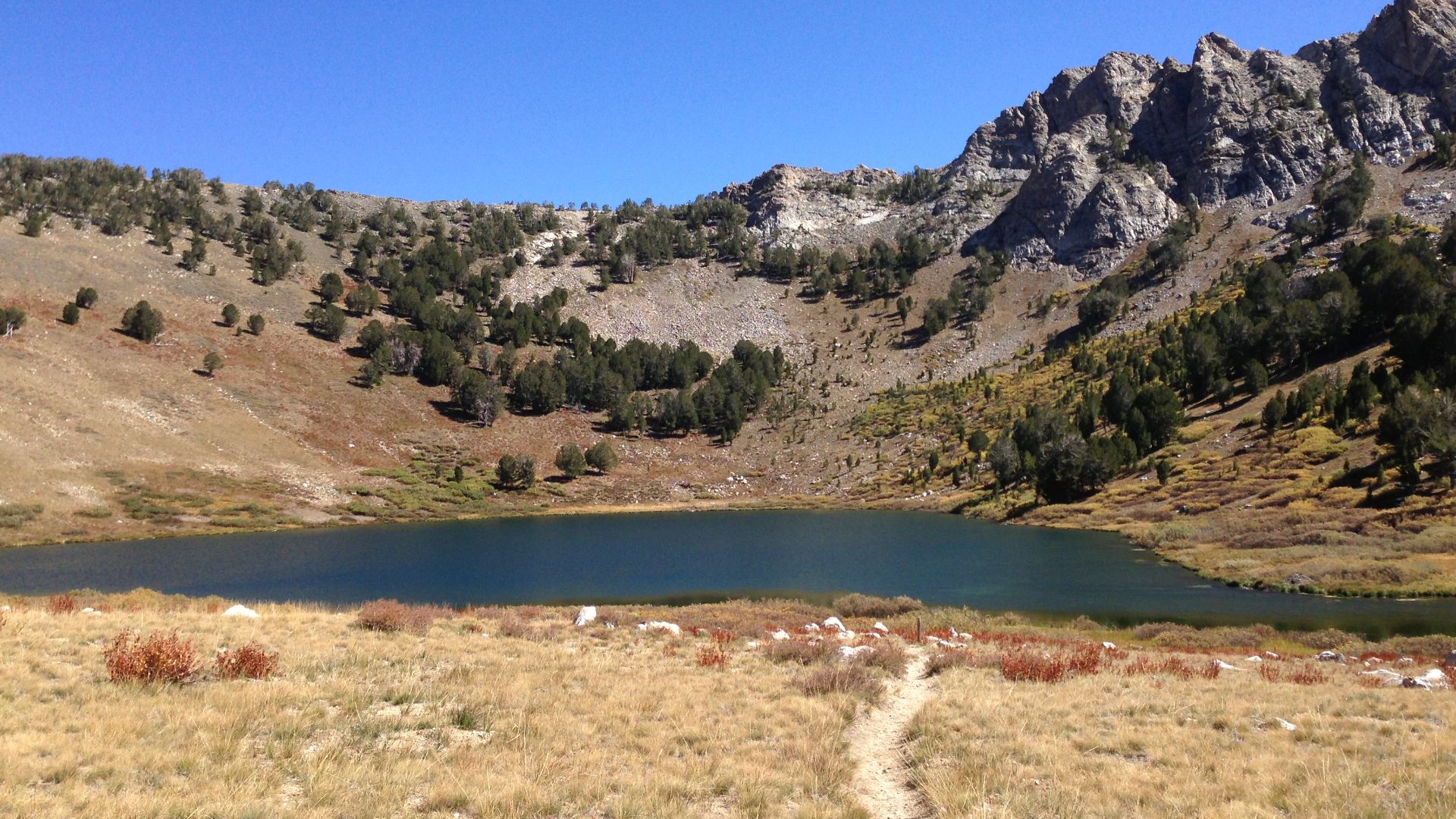 View southeast along the Favre Lake Trail just past the lower junction with the Ruby Crest Trail on September 18th 2013