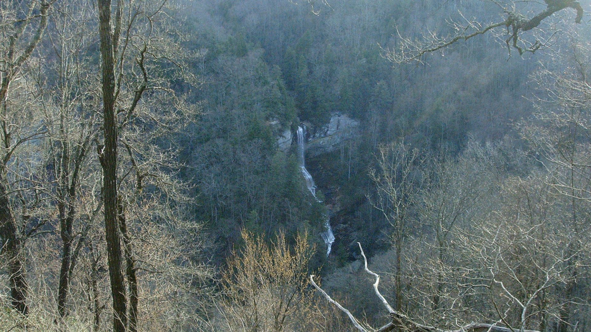 View from the overlook towards Raven Cliff Falls in Caesar's Head State Park in northern South Carolina