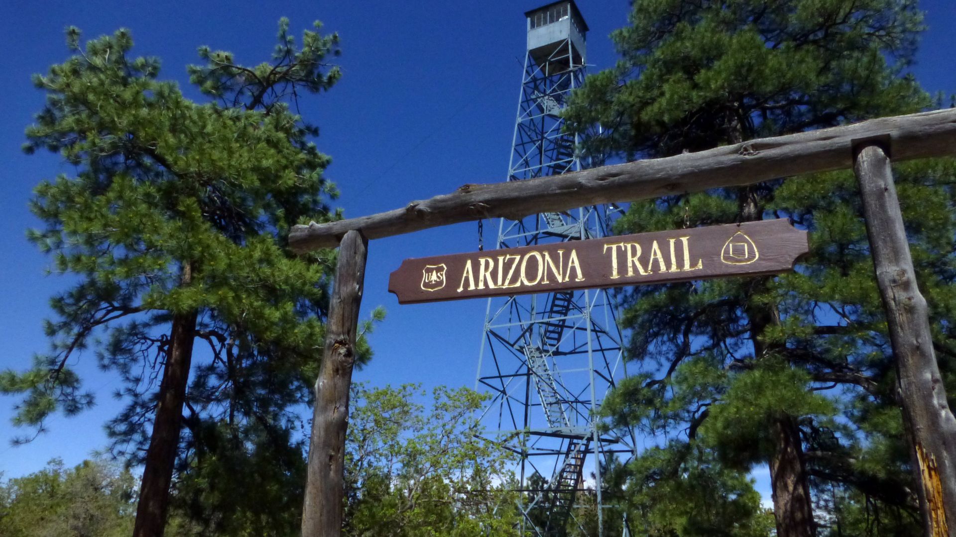 Arizona trailhead at the Grandview Fire Lookout. Tusayan districts. 5-24-13. P1030722. Photo by Dyan Bone. Credit the U.S. Forest Service, Southwestern Region, Kaibab National Forest.