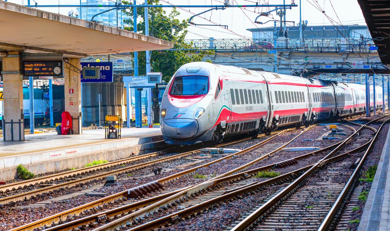BOLOGNA, ITALY - MARCH, 11 2015 : High speed train Freccia Rossa connecting main Italy cities