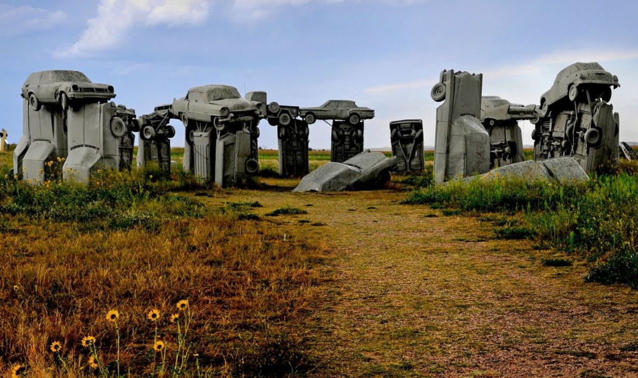 ALLIANCE, NE- AUG 17: Carhenge is a car sculpture built to resemble the famed Stonehenge in England. It was put up in 1987 and draws auto enthusiasts from all over the world. The car culture in the U.S. is changing as a new generation is less interested in cars than their parents were. Some Millennials have opted to use Uber or Zip cars or public transportation and don't necessarily want to own a car. 