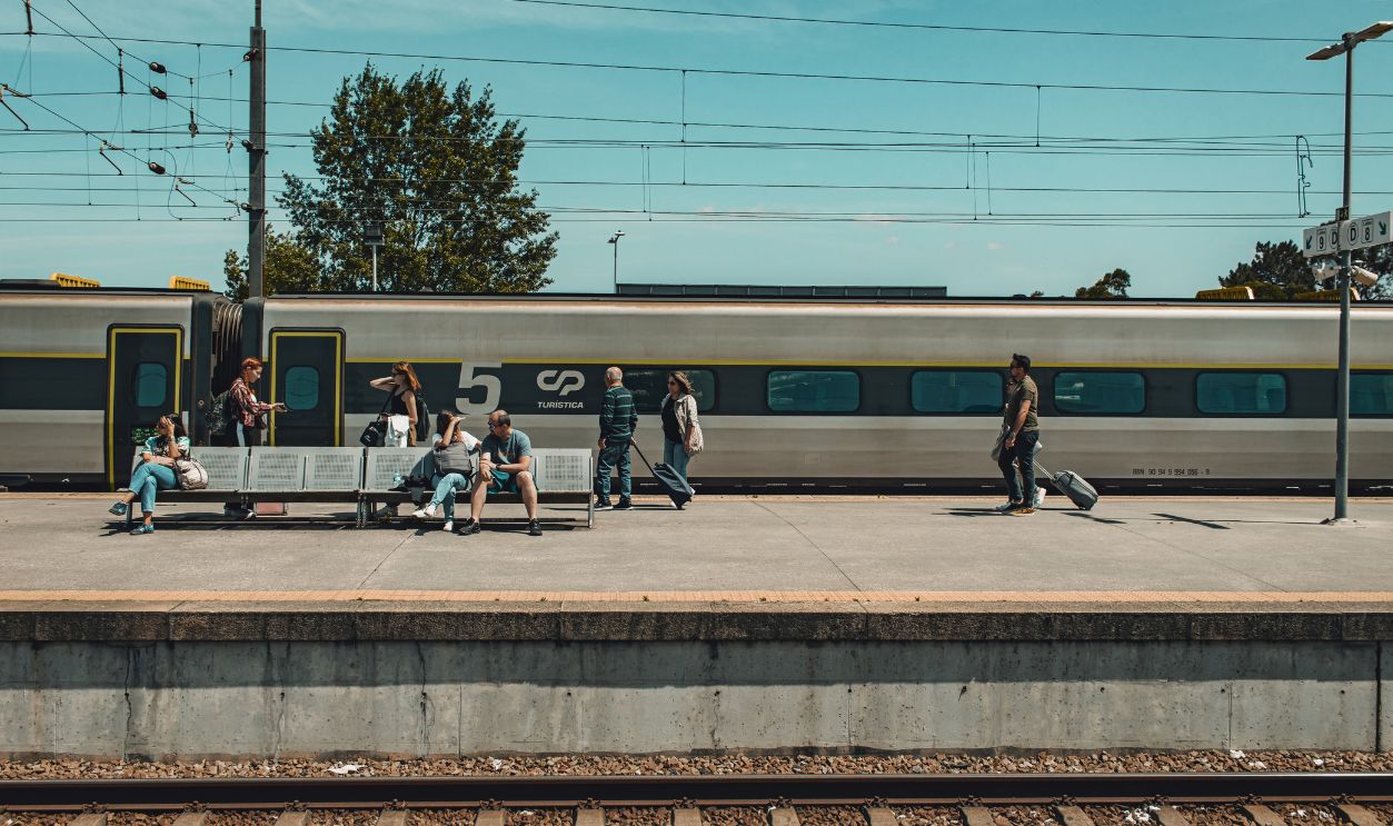 Porto, Portugal - 2023: Alfa pendular train with direction to Lisbon from Porto stopped at the Campanha Railway Station. Grey train of Comboios de Portugal aka CP.
