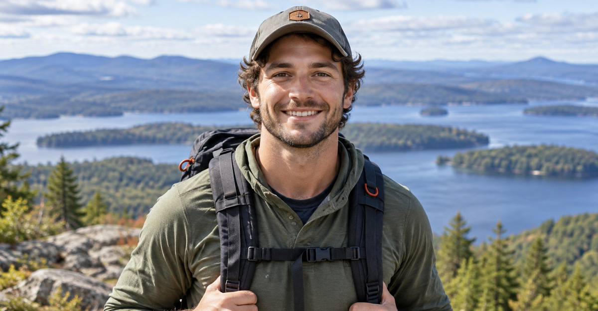 AI-generated image of a man hiking in Upstate New York