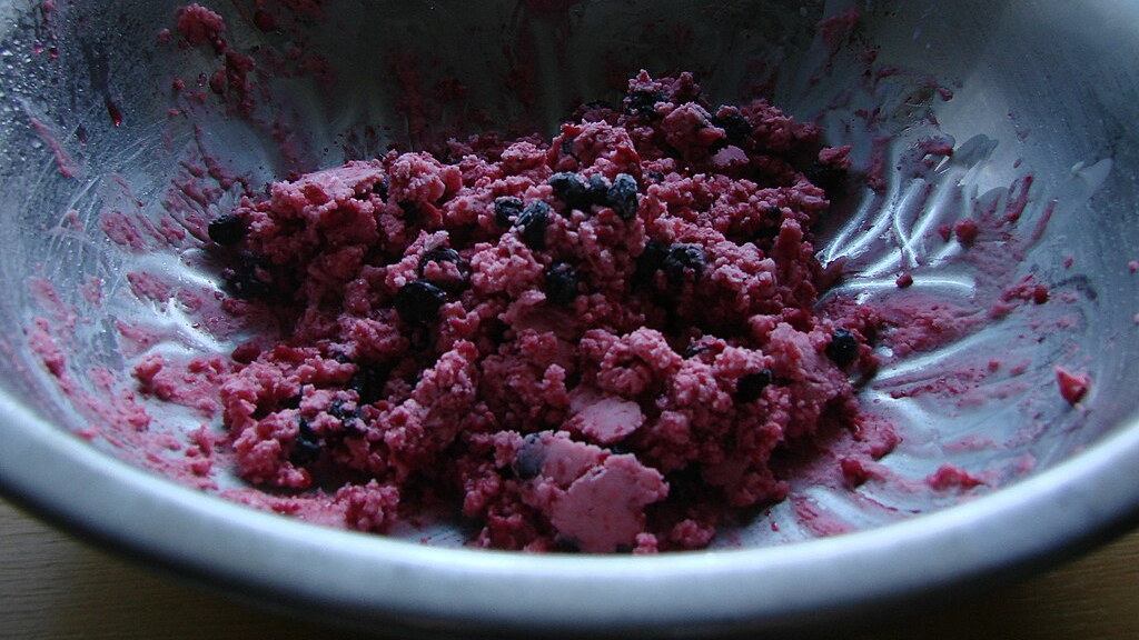 Iced Akutaq made from blueberries, raspberries and vegetable shortening