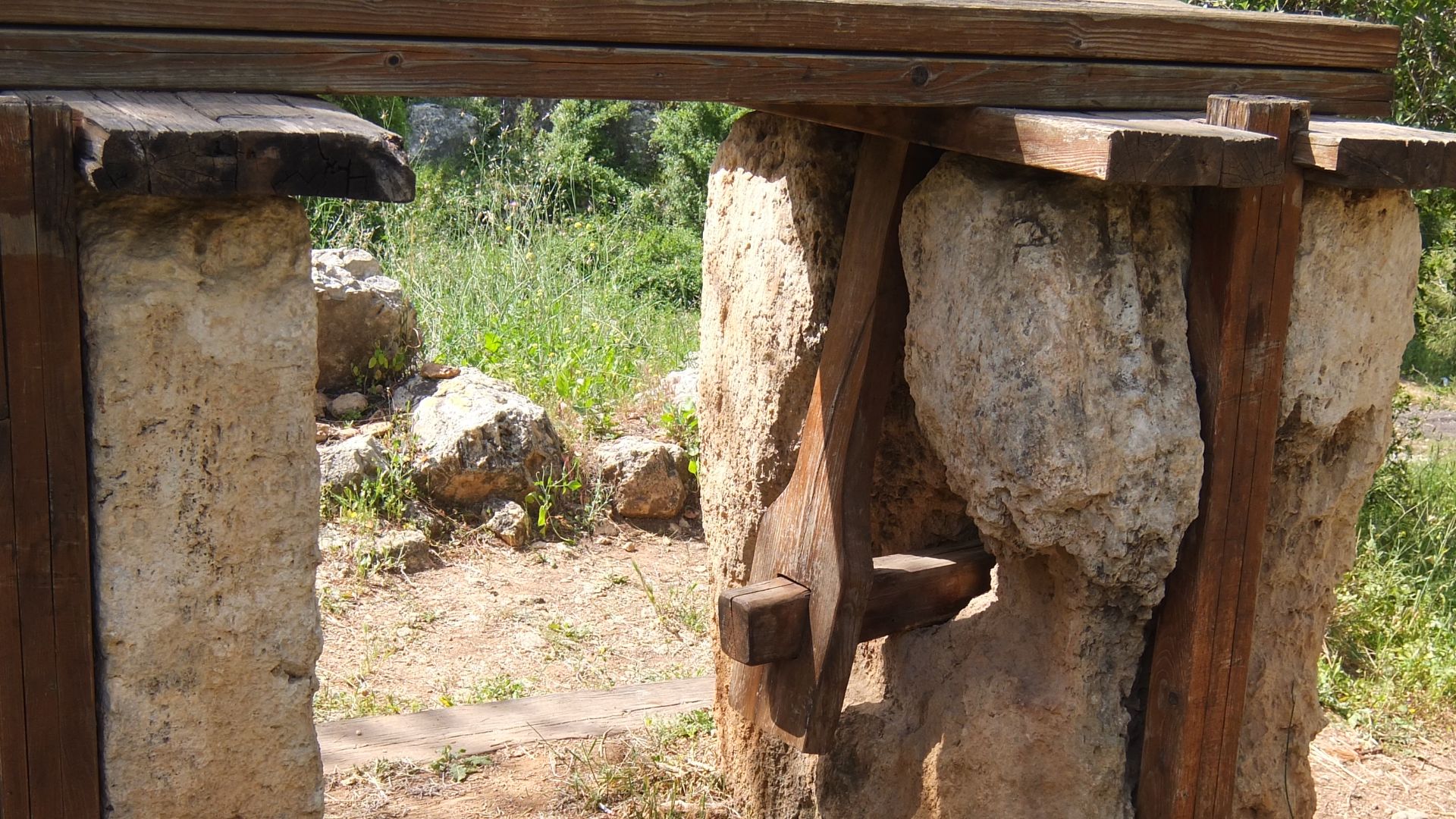 Stone structure of ancient olive press, adjacent to regional hwy 375 in Israel