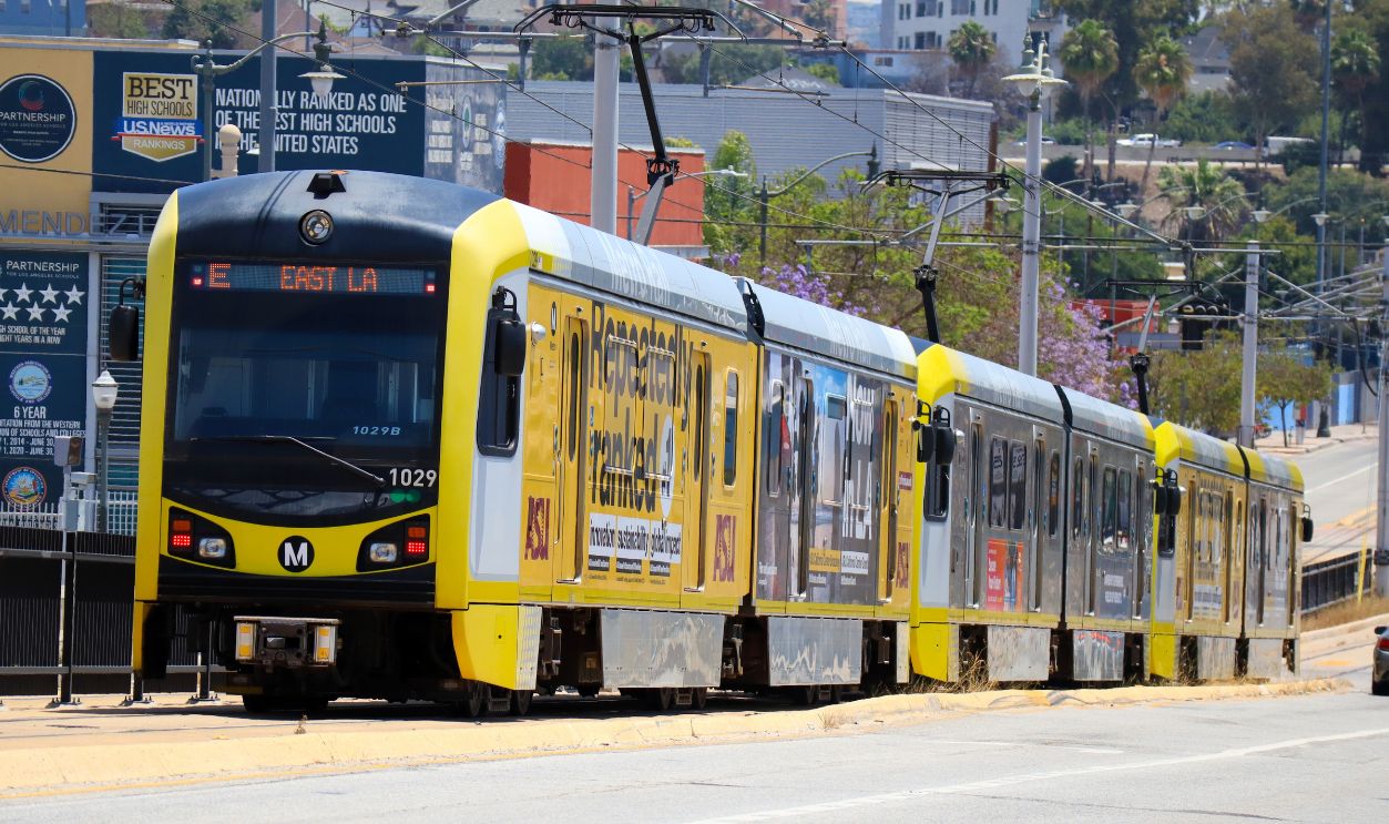 Los Angeles, California – June 28, 2024: Los Angeles METRO Rail train in downtown Los Angeles. LA METRO is a The Public Transport of Los Angeles County