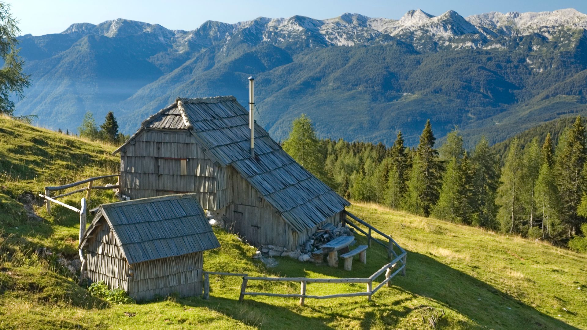 Sunny day high in the Bohinj Mountains.