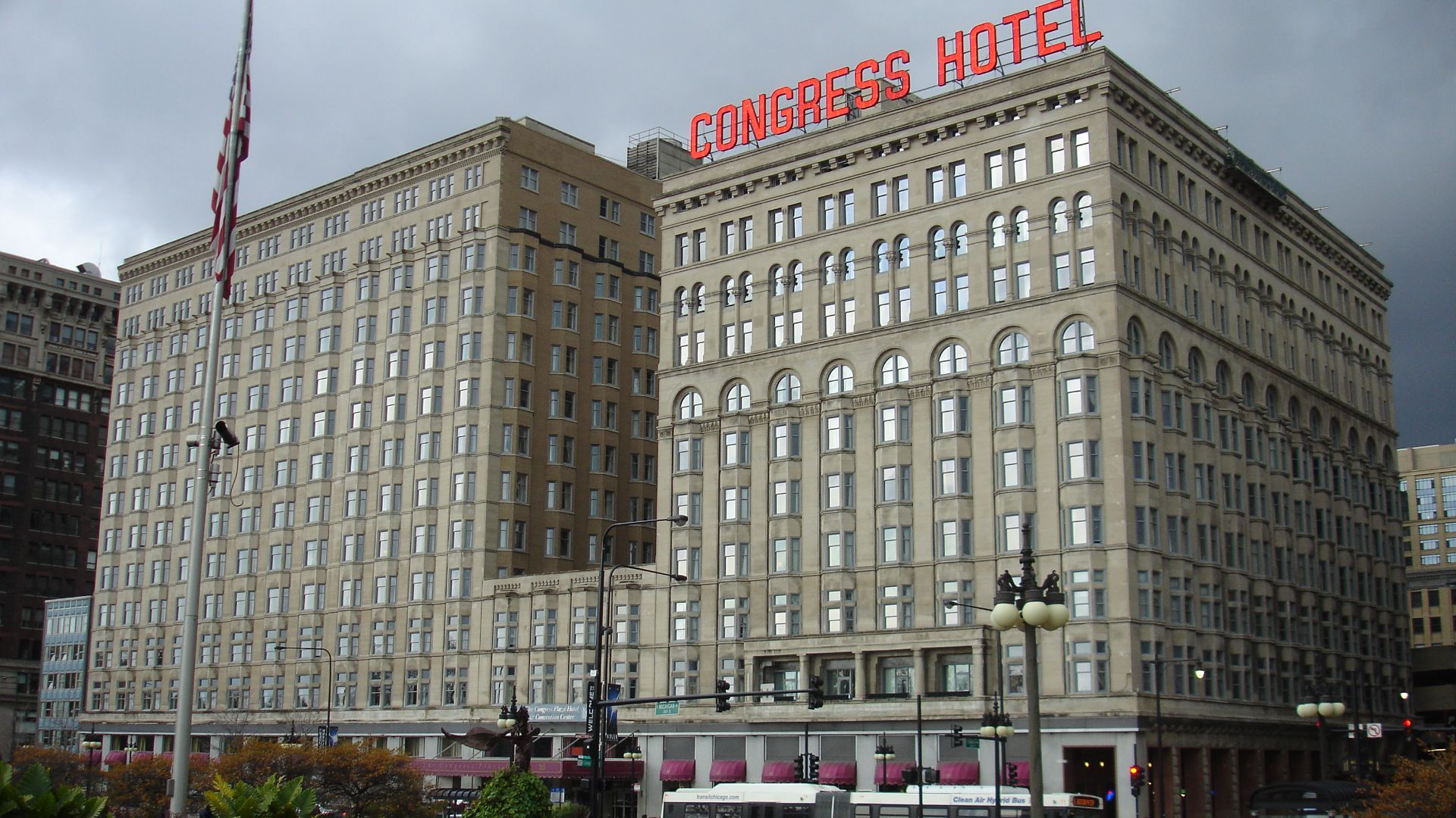 The Congress Plaza Hotel at Michigan Avenue and Congress Parkway in Chicago, USA.