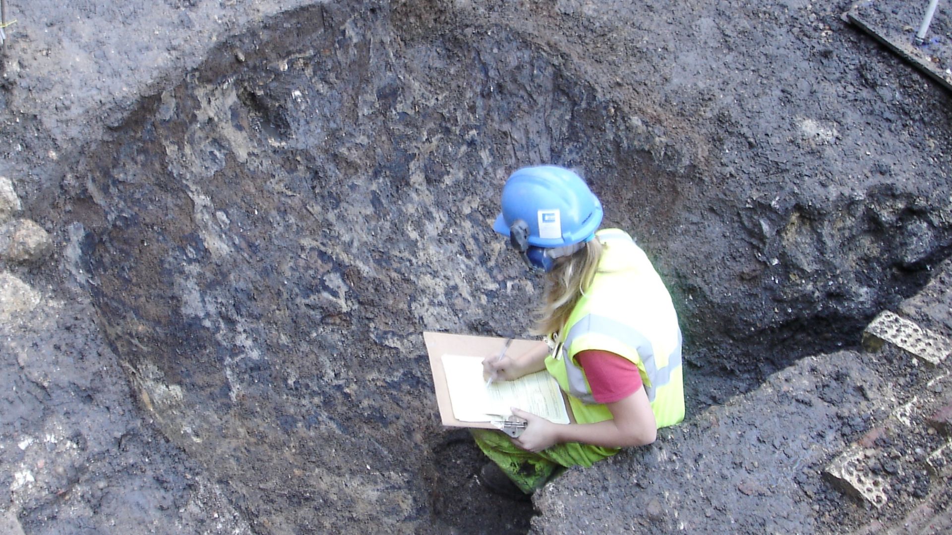 Late roman pit. Archaeological excavation shot