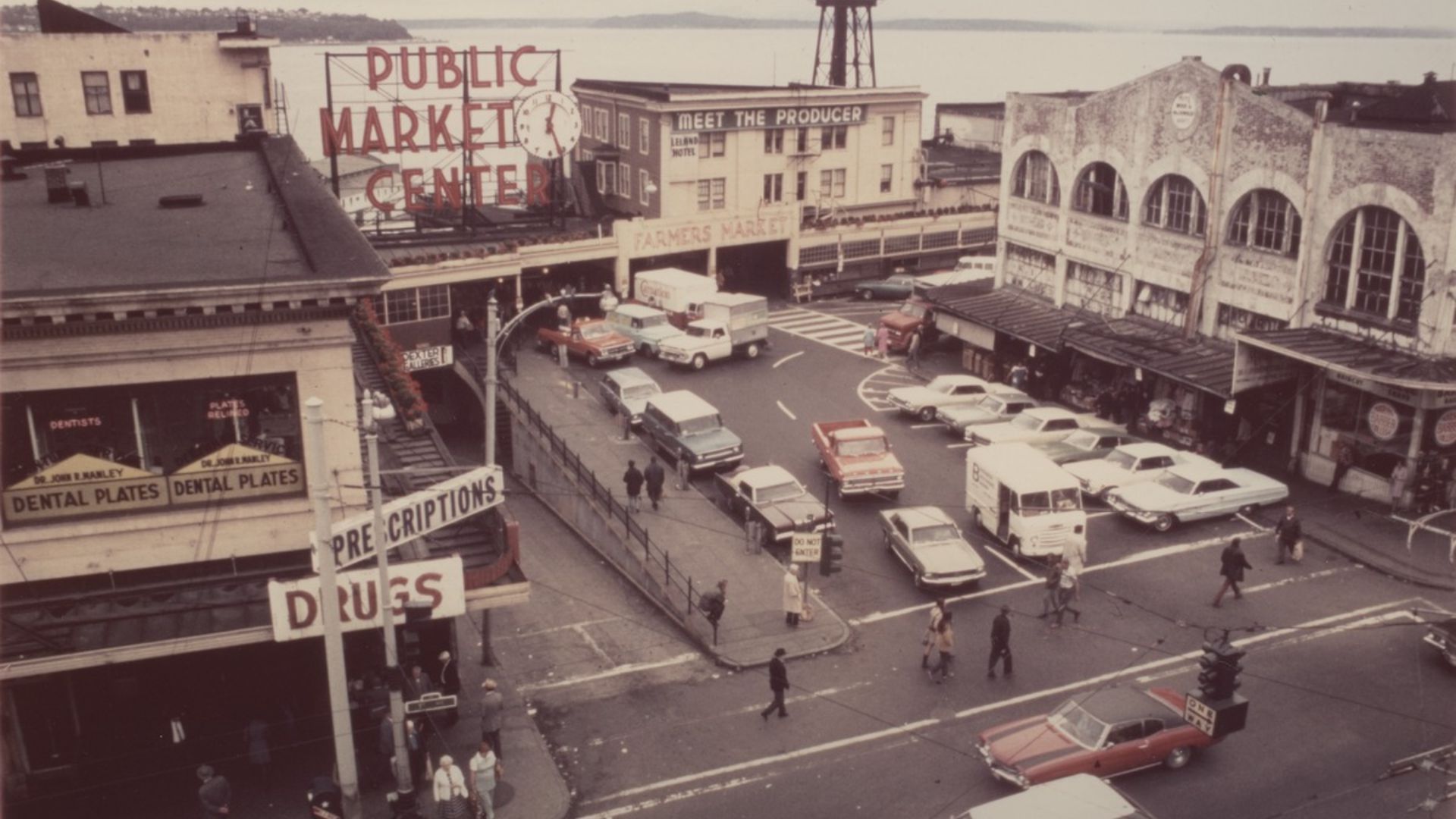 Pike Place Market, Seattle, Washington, 1972, shortly before major rehabilitation began. Corner of 1st & Pike.