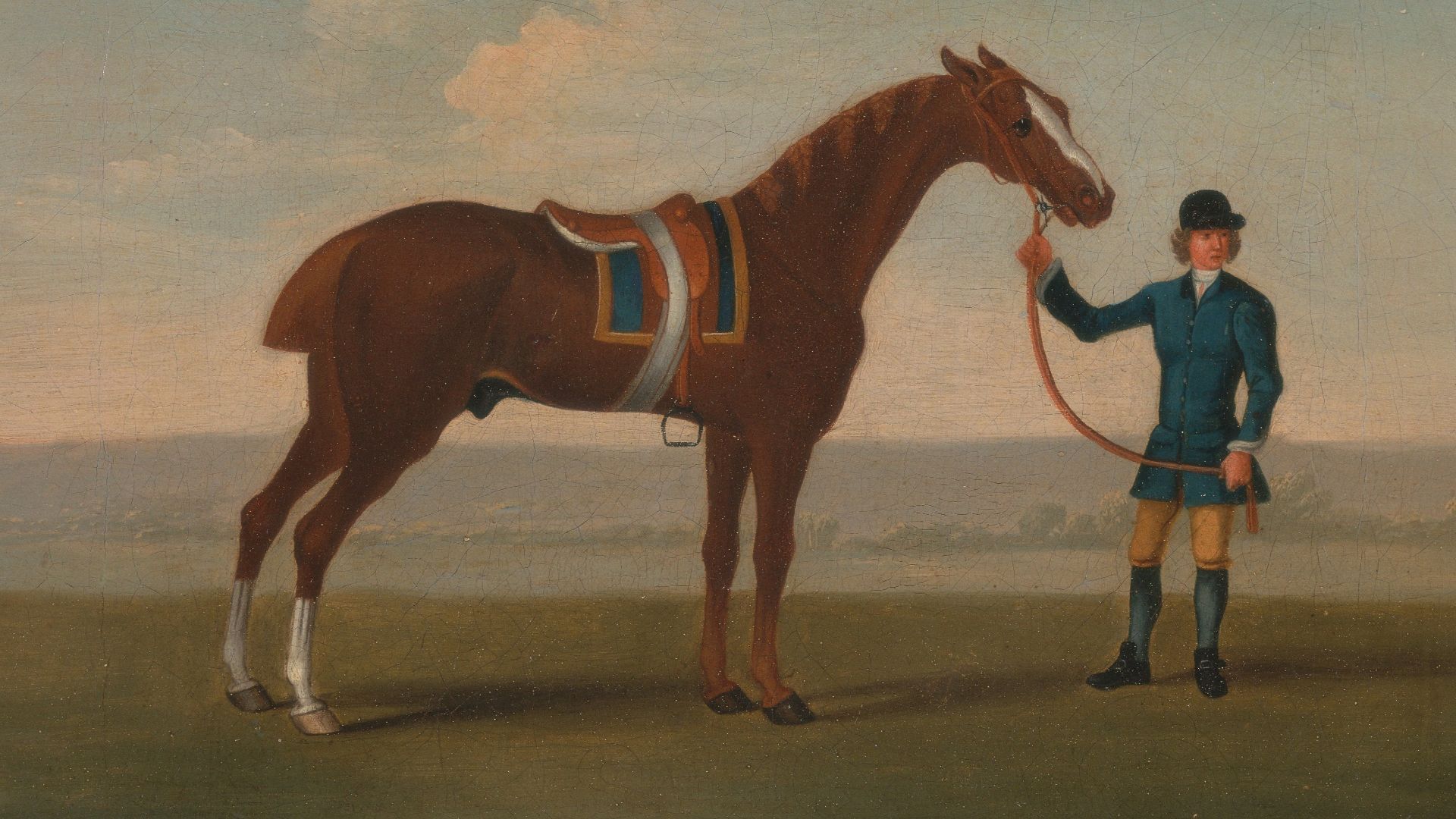File:James Seymour - One of Four Portraits of Horses - a Chestnut Horse (? Old Partner) held by a Groom- standing facing ... - Google Art Project.jpg