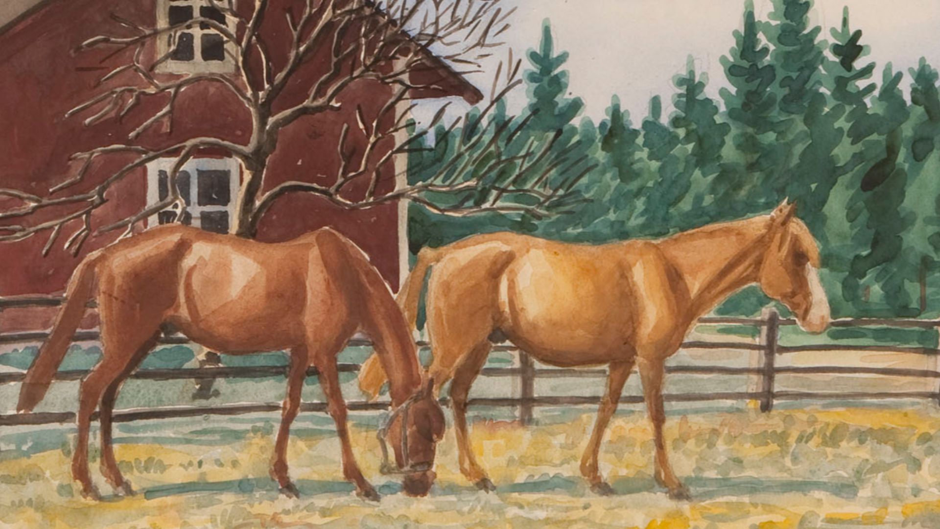 Painting of Horses on Pasture by Alexander Paischeff
