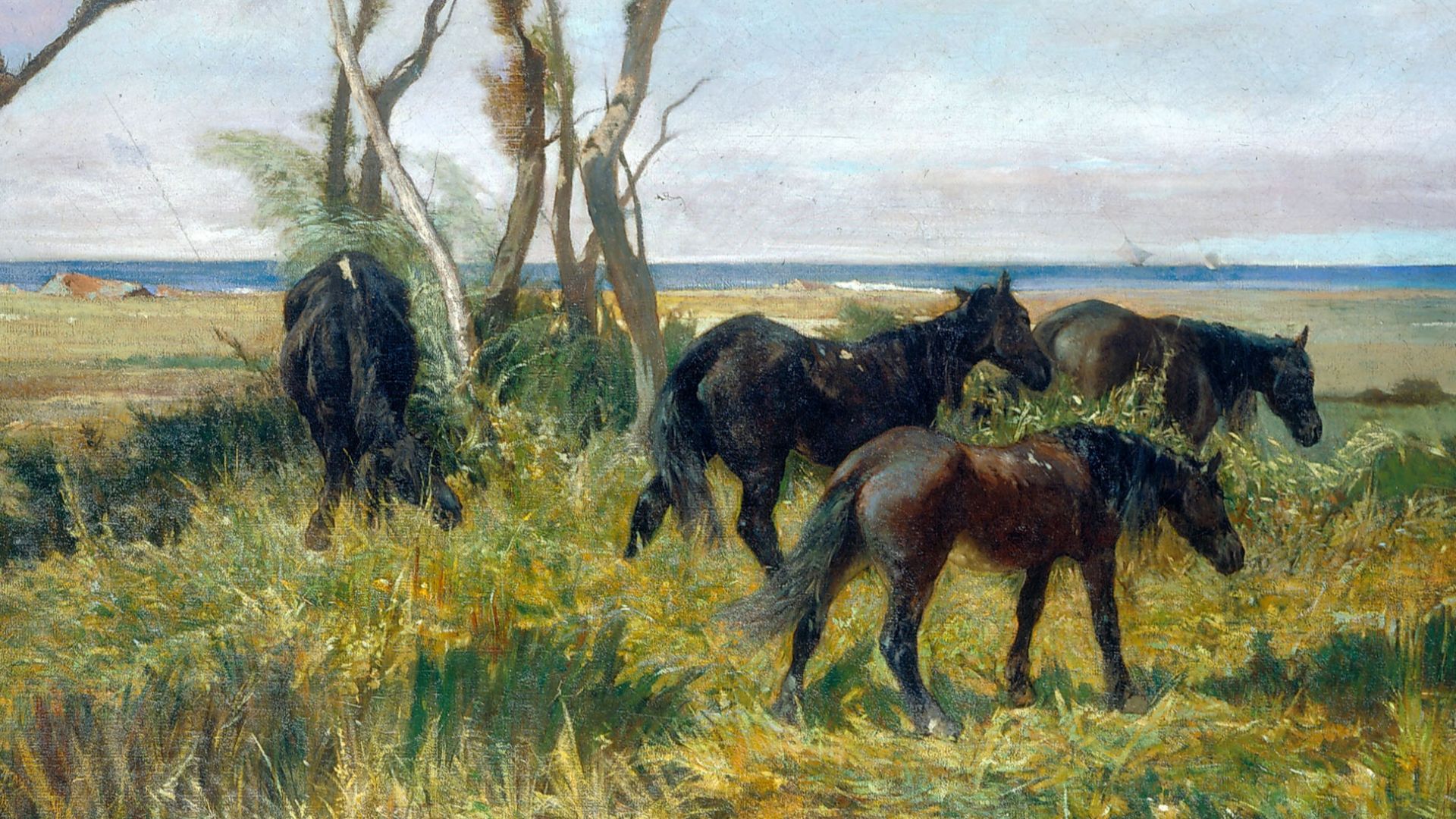 Horses in pasture (c.1872), by Giovanni Fattori