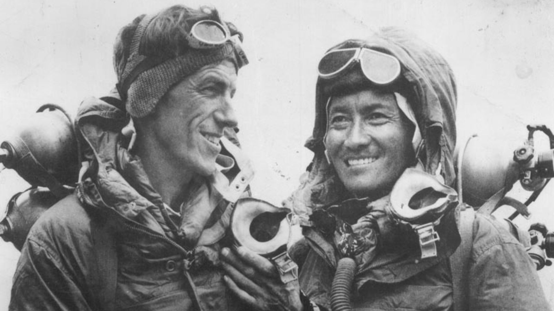 29 May 1953 Tenzing Norgay and Edmund Hillary after successfully completing the first ascent of Mount Everest at 11.30am.