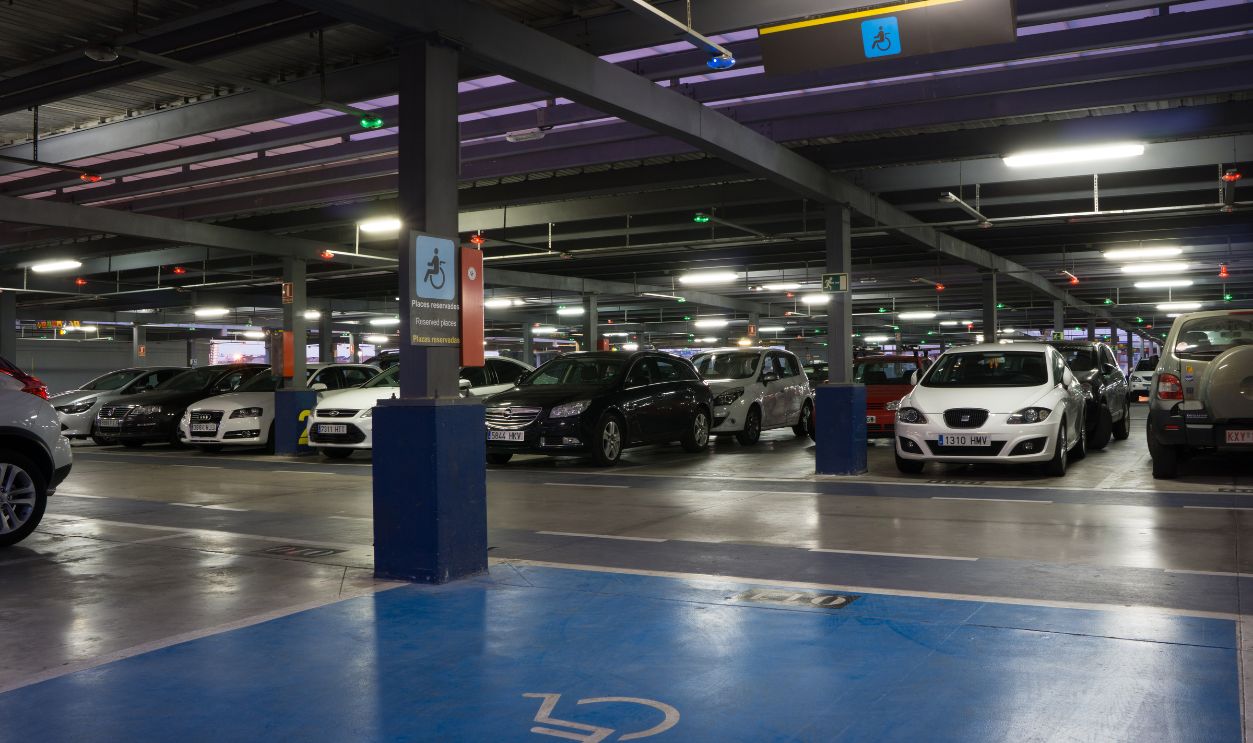 VALENCIA, SPAIN - JUNE 26, 2014: Inside the parking garage at the Valencia airport.  Situated 8 km from the city it is the 8th busiest Spanish airport with flight connections to 15 European countries.