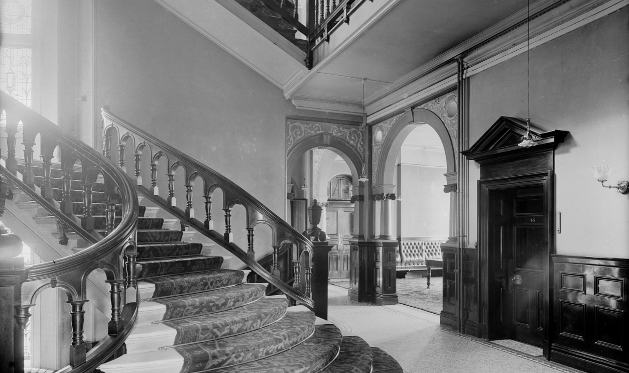 The entrance hall and main staircase of the Hotel Cecil, The Strand, London, 1903. Artist: Bedford Lemere and Company