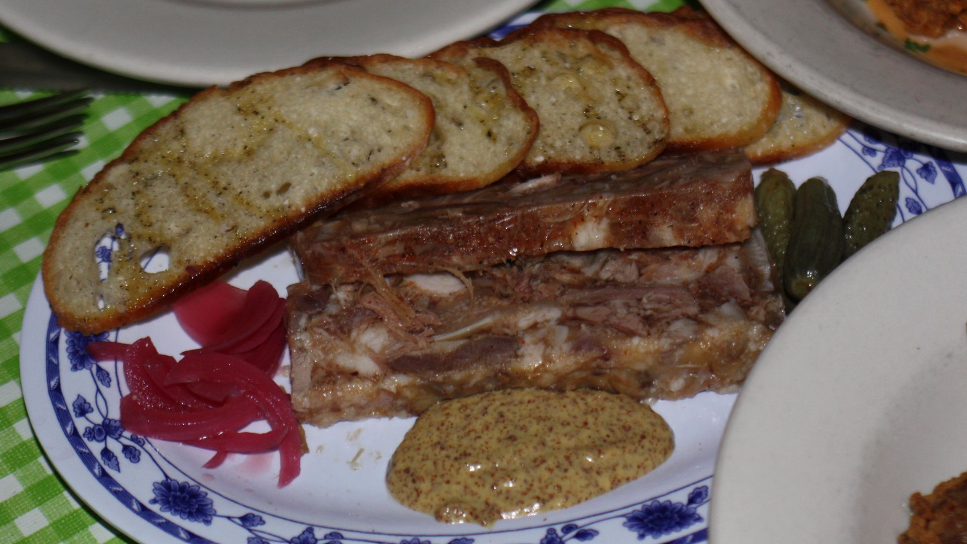Headcheese at Elizabeth's Restaurant, Bywater, New Orleans. Pretty good. A little too much gelatin.