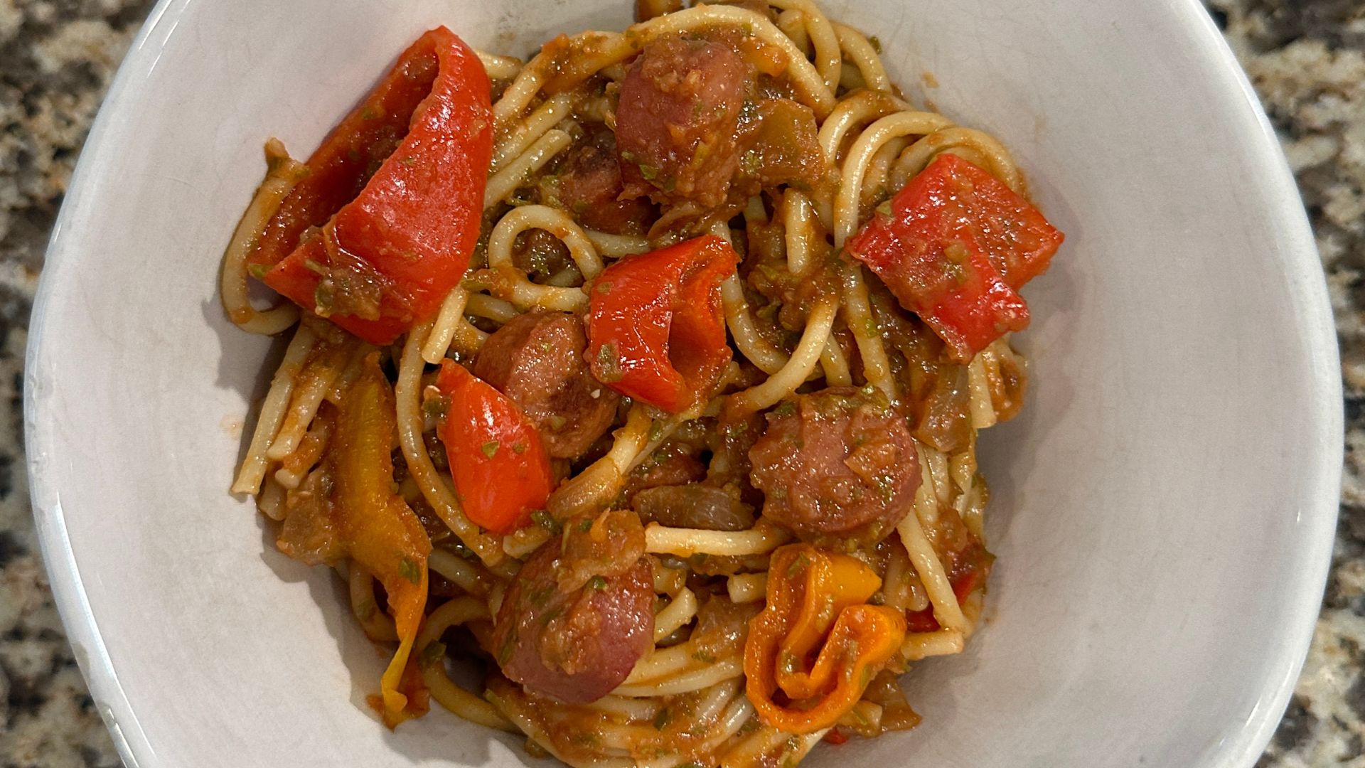 Finished dish of Haitian spaghetti