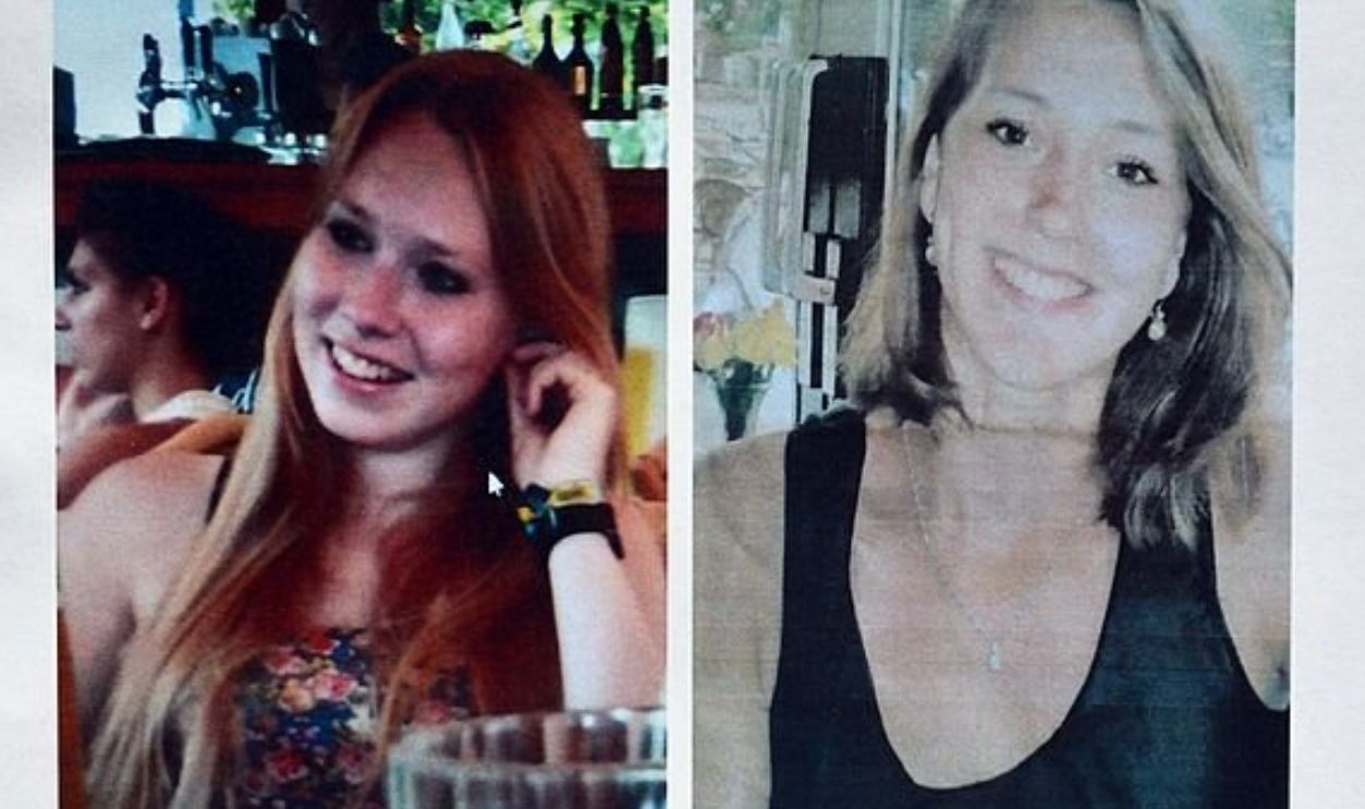 Picture taken on April 4, 2013 of a poster handed by the Dutch embassy in Panama City, showing images of Dutch Kris Kremers (L), 21, and Lisanne Froon, 22, who where last seen in Boquete, Province of Bocas del Toro 500 km northwest of the Panamania capital on March 31. AFP PHOTO / Rodrigo ARANGUA