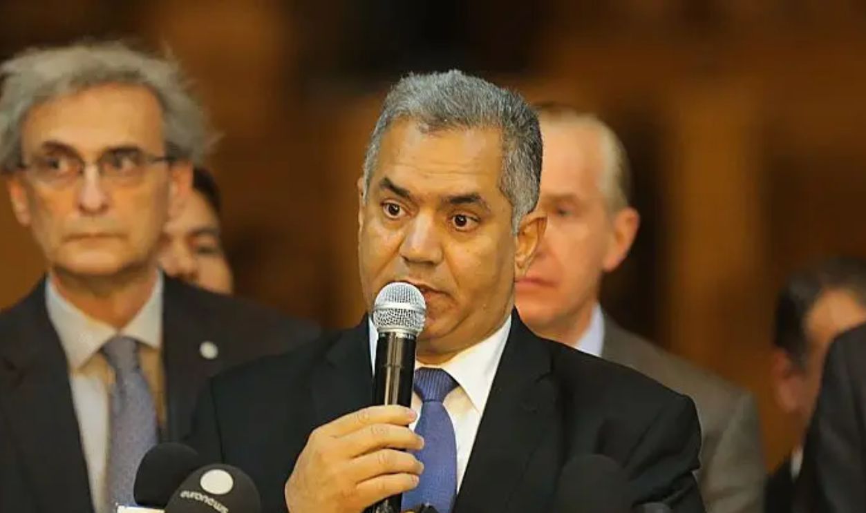 CAIRO, EGYPT - DECEMBER 16: Egyptian Antiquities Minister Mamdouh Eldamaty gives a speech during an unveiling ceremony held for the golden funerary mask of Tutankhamun, a king of Ancient Egypt at the Egyptian Museum after its restoration process completed by German restoration specialist Christian Eckmann and his team, on December 16, 2015 in Cairo, Egypt.