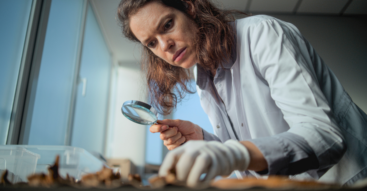 Female scientist works with specimen collection 