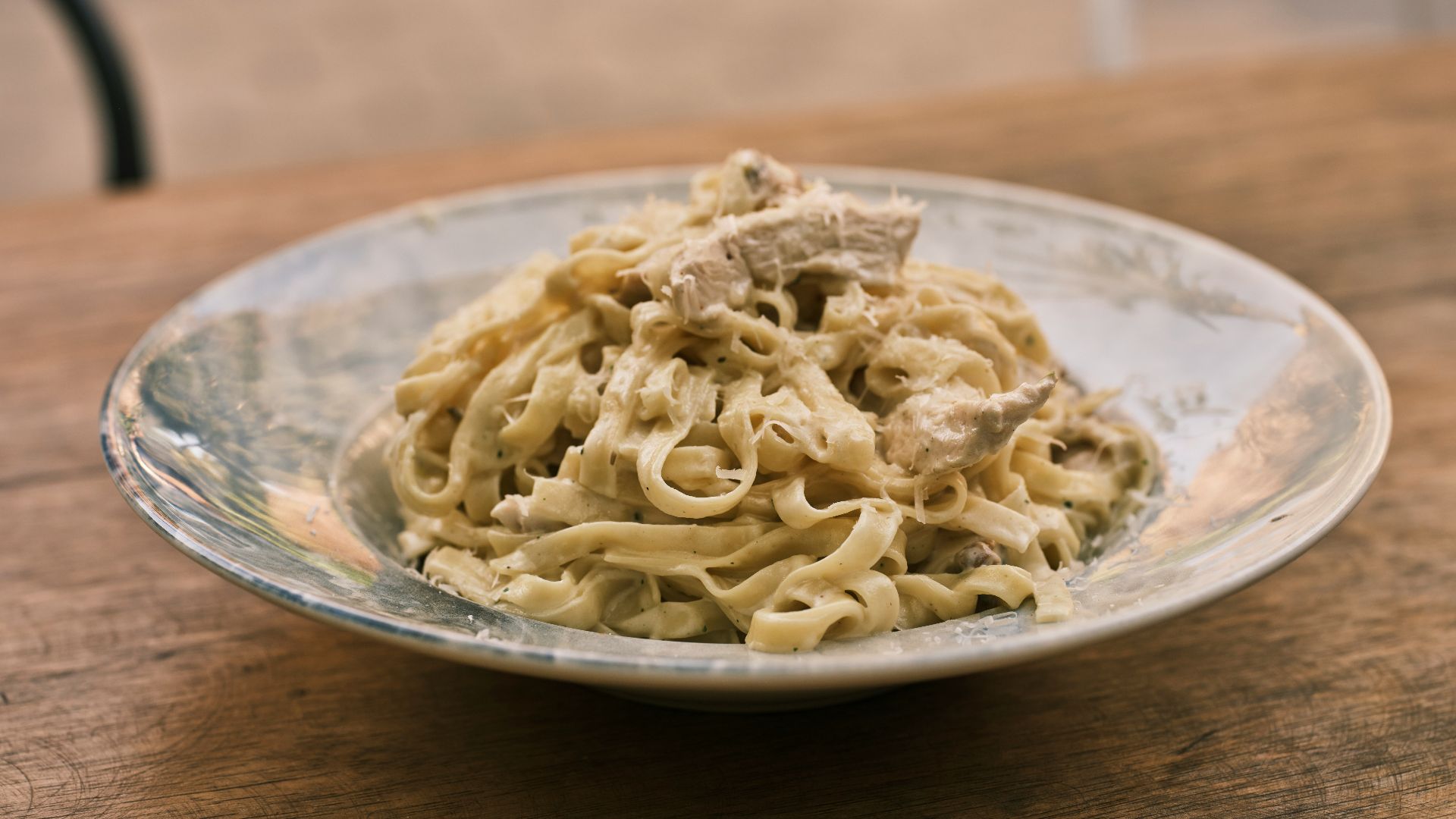 a plate of food on a wooden table