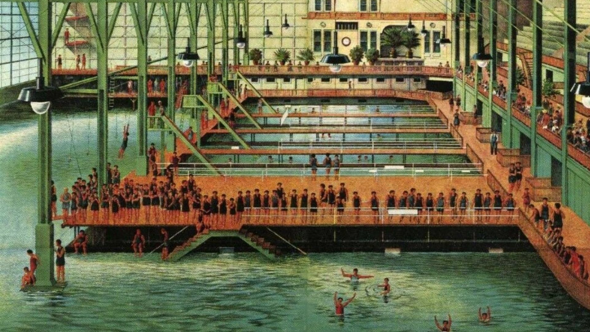 Interior of Sutro Baths in San Francisco, circa 1896