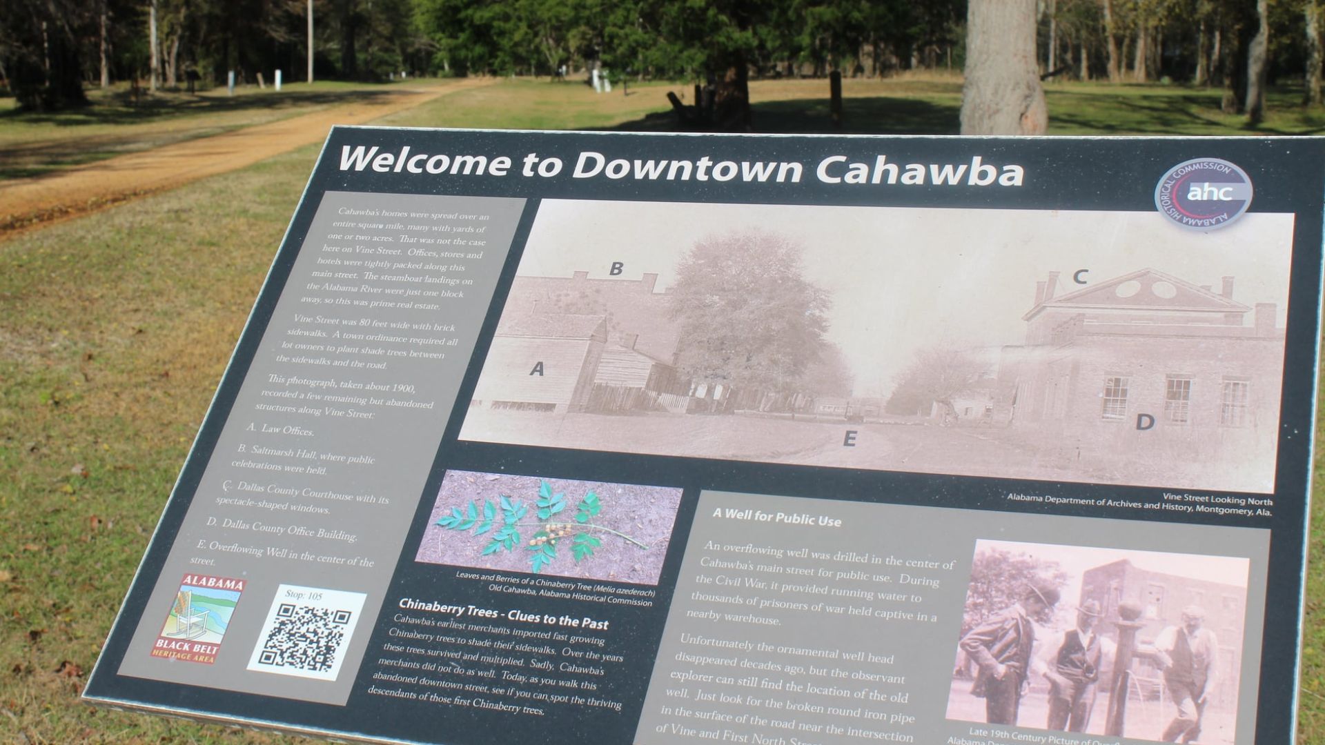 The informational plaque for the downtown area of Cahaba