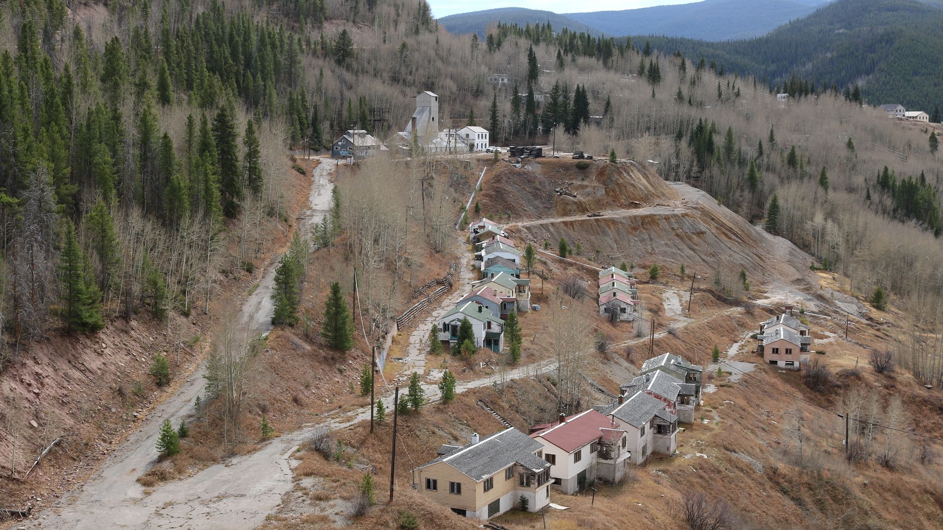 A view of the residential section of Gilman, Colorado. The view is from a pullout on U.S. Highway 24.