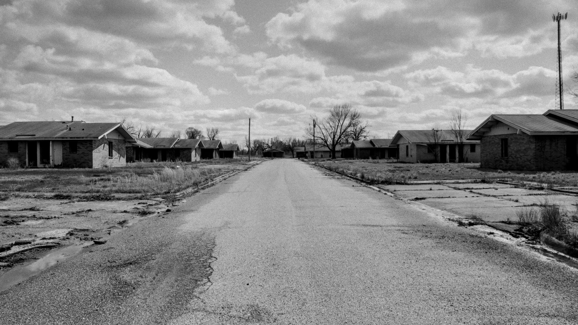 Abandoned duplex housing units in the ghost town of Picher, Oklahoma
