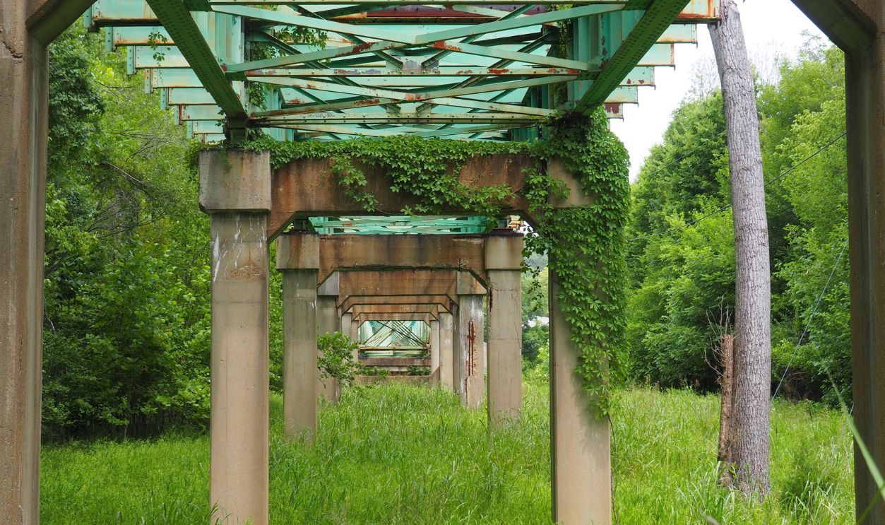 Underneath an old route 66 bridge in what was once called Times Beach. 