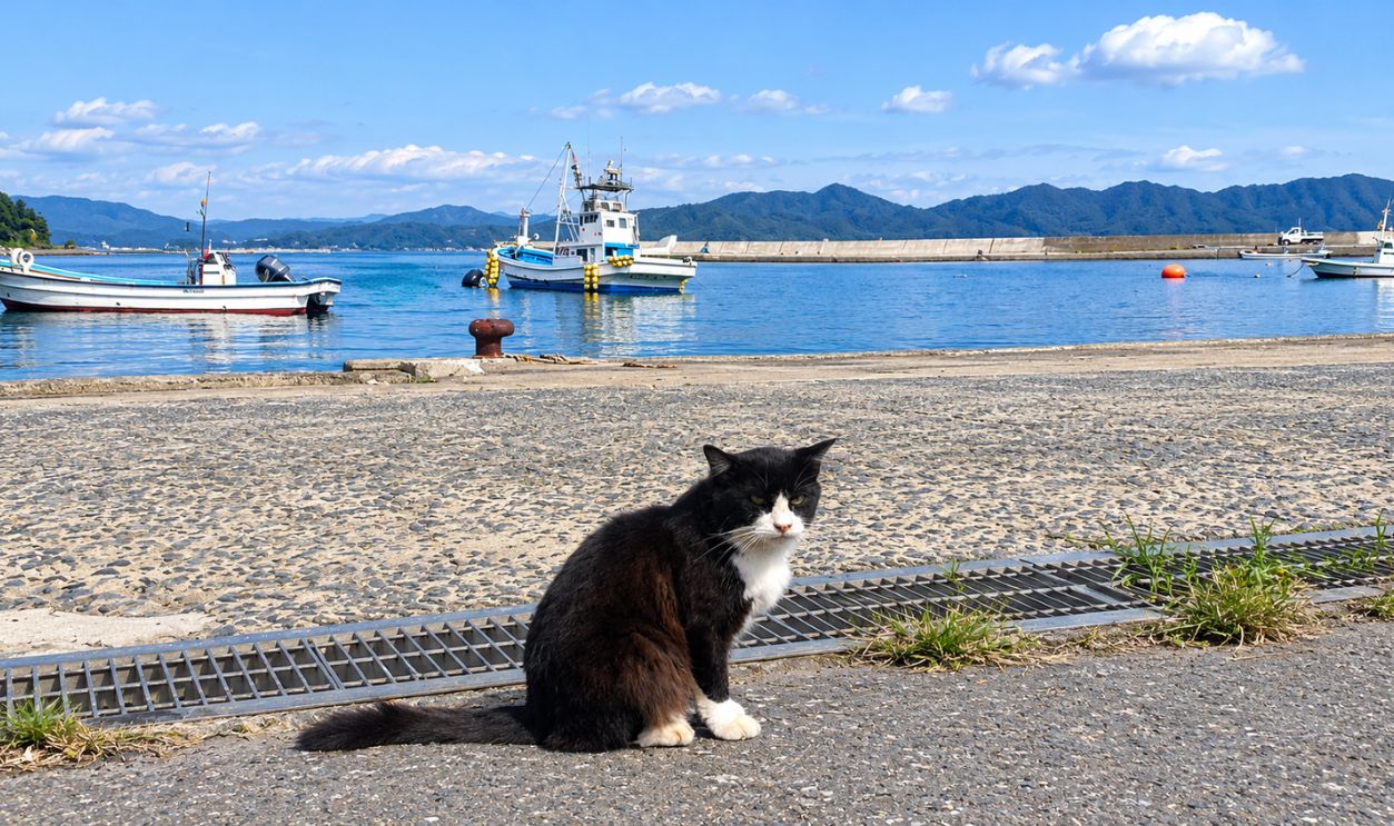 cat by the port in Tashirojima 