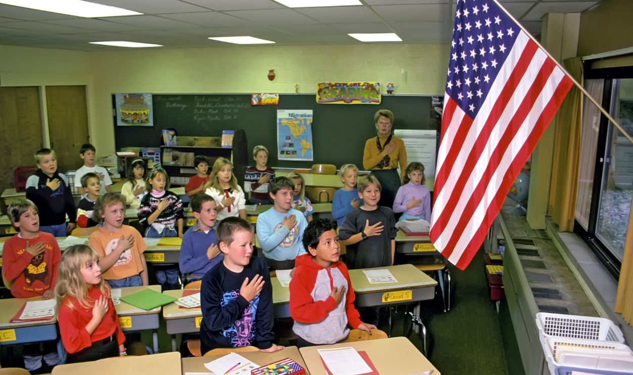 3 rd grade stands each morning to say pledge of allegiance to the flag. created 04.23.23