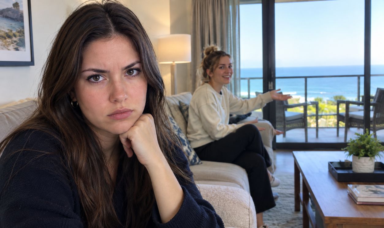 My friend booked the cheapest room and expects to use our suite's balcony and living room all week