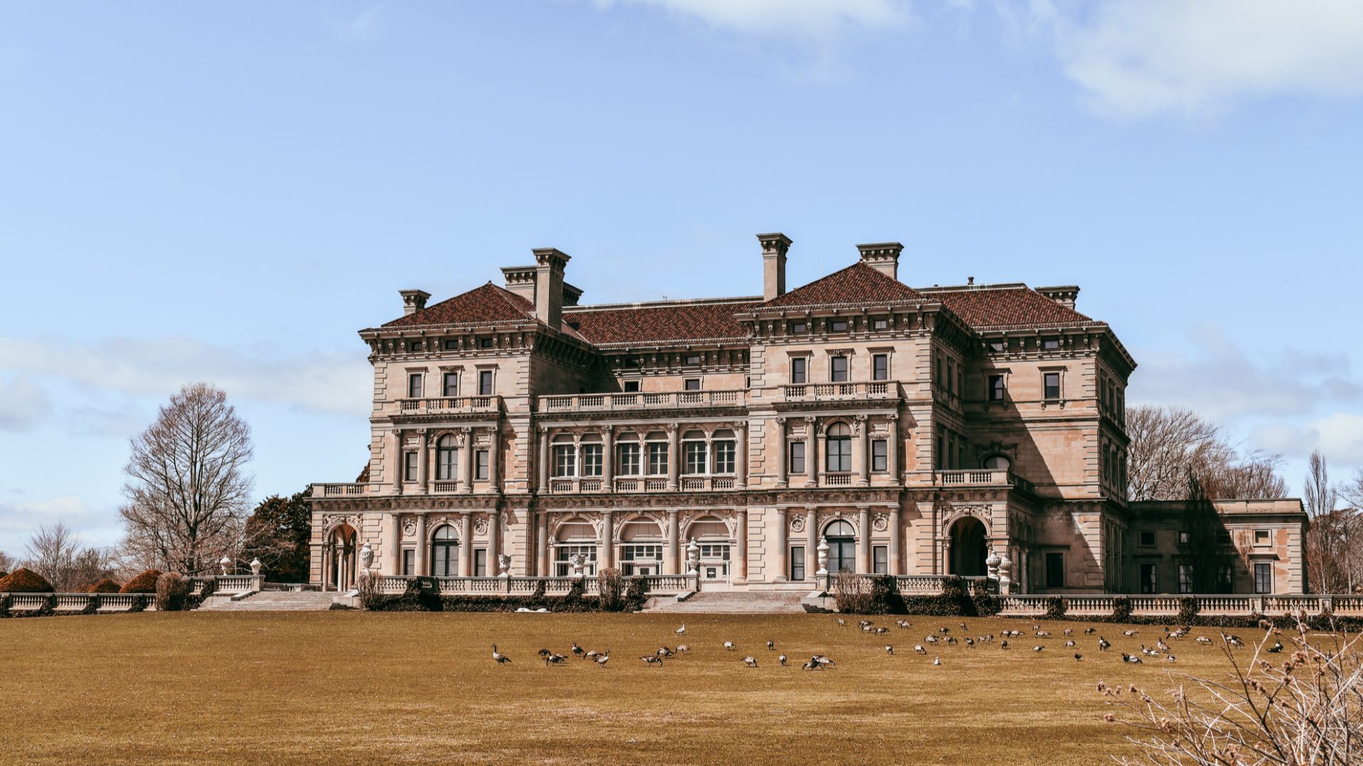 The Breakers, an elegant Gilded Age mansion, built and owned by Cornelius Vanderbilt, in Newport, Rhode Island.