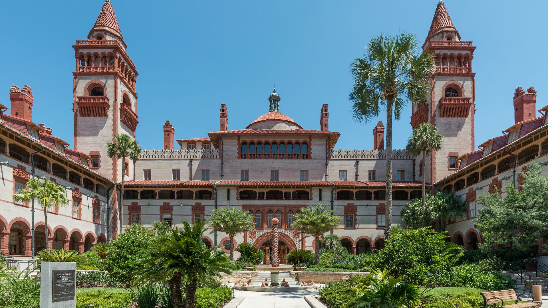 A south view of the courtyard of the Ponce de Leon building, now part of Flagler College, St. Augustine, Florida