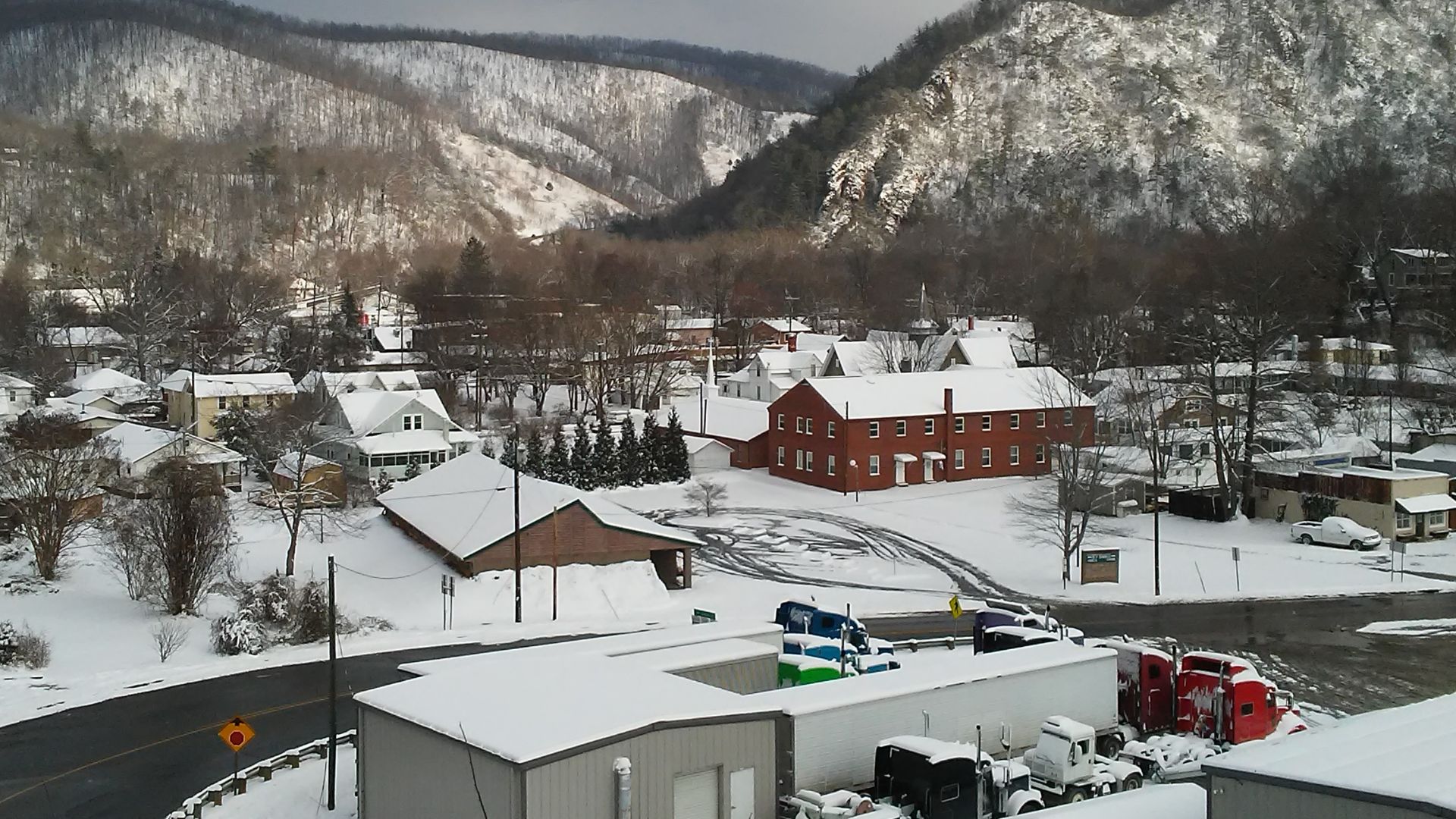 Snowfall over town