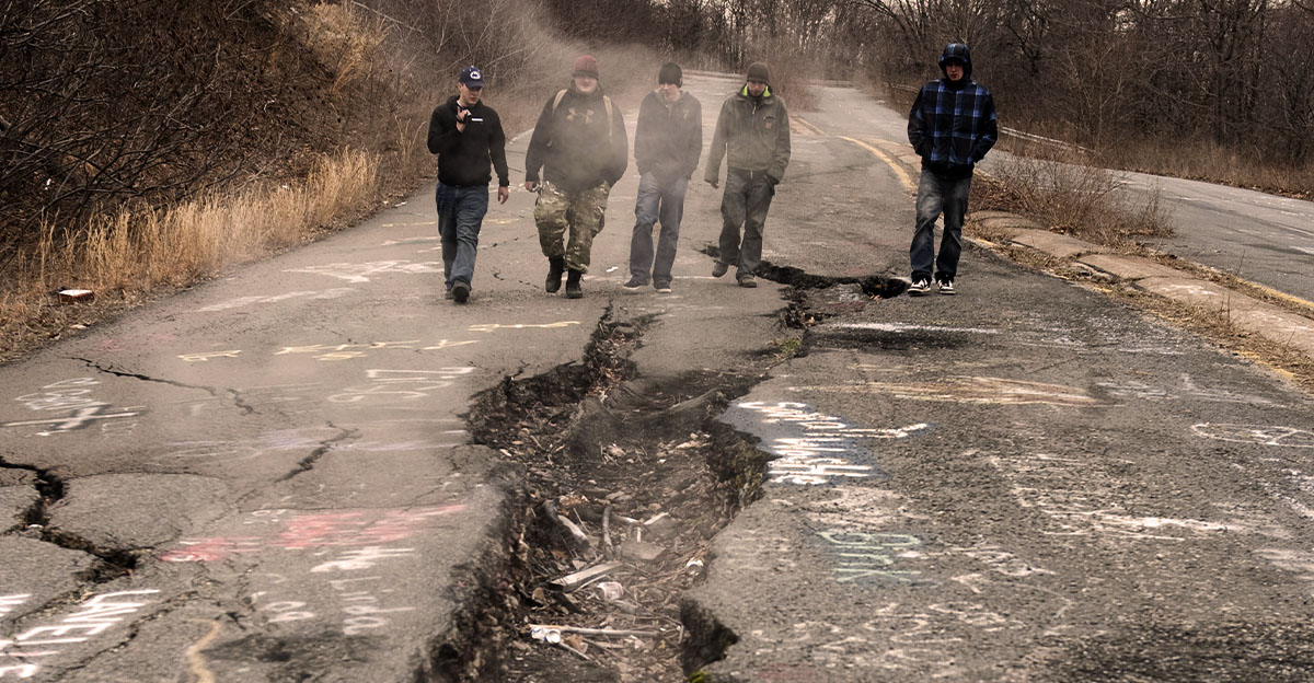 Broken road in Centralia ghost town, Pennsylvania