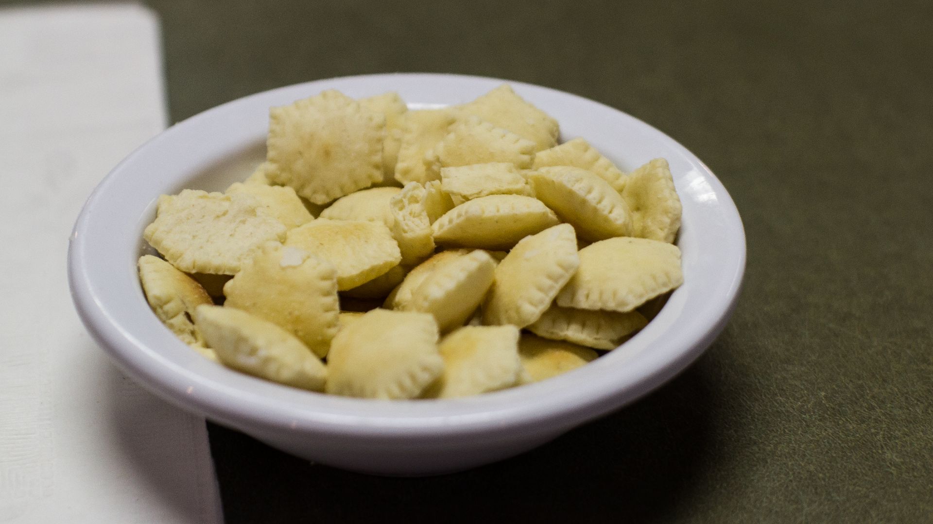 The oyster crackers given before a meal at Skyline Chili. This was from the E 4th Street restaurant in downtown Cincinnati.