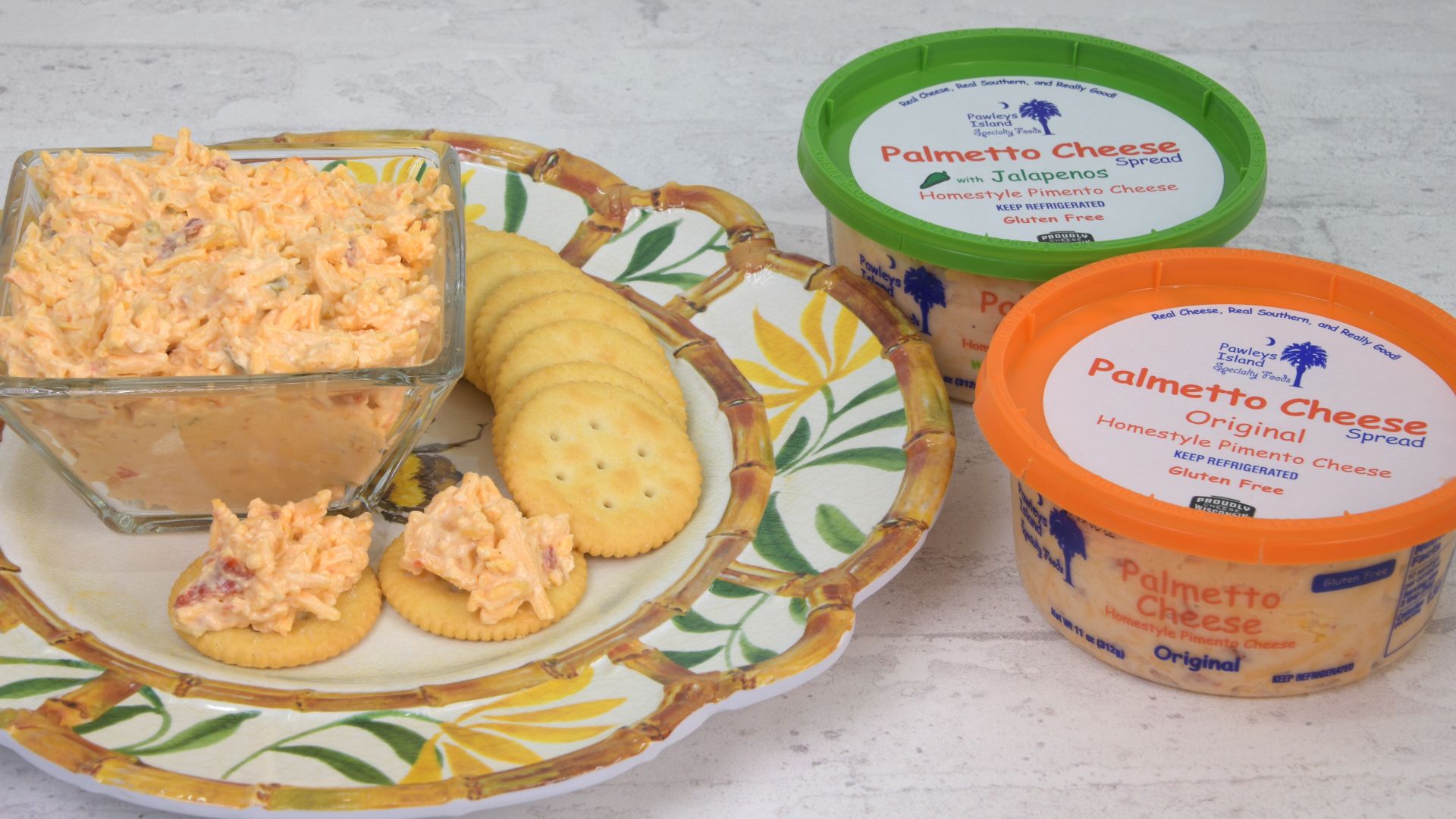 Palmetto Cheese - Homestyle Pimento Cheese Original and Jalapeno varieties.