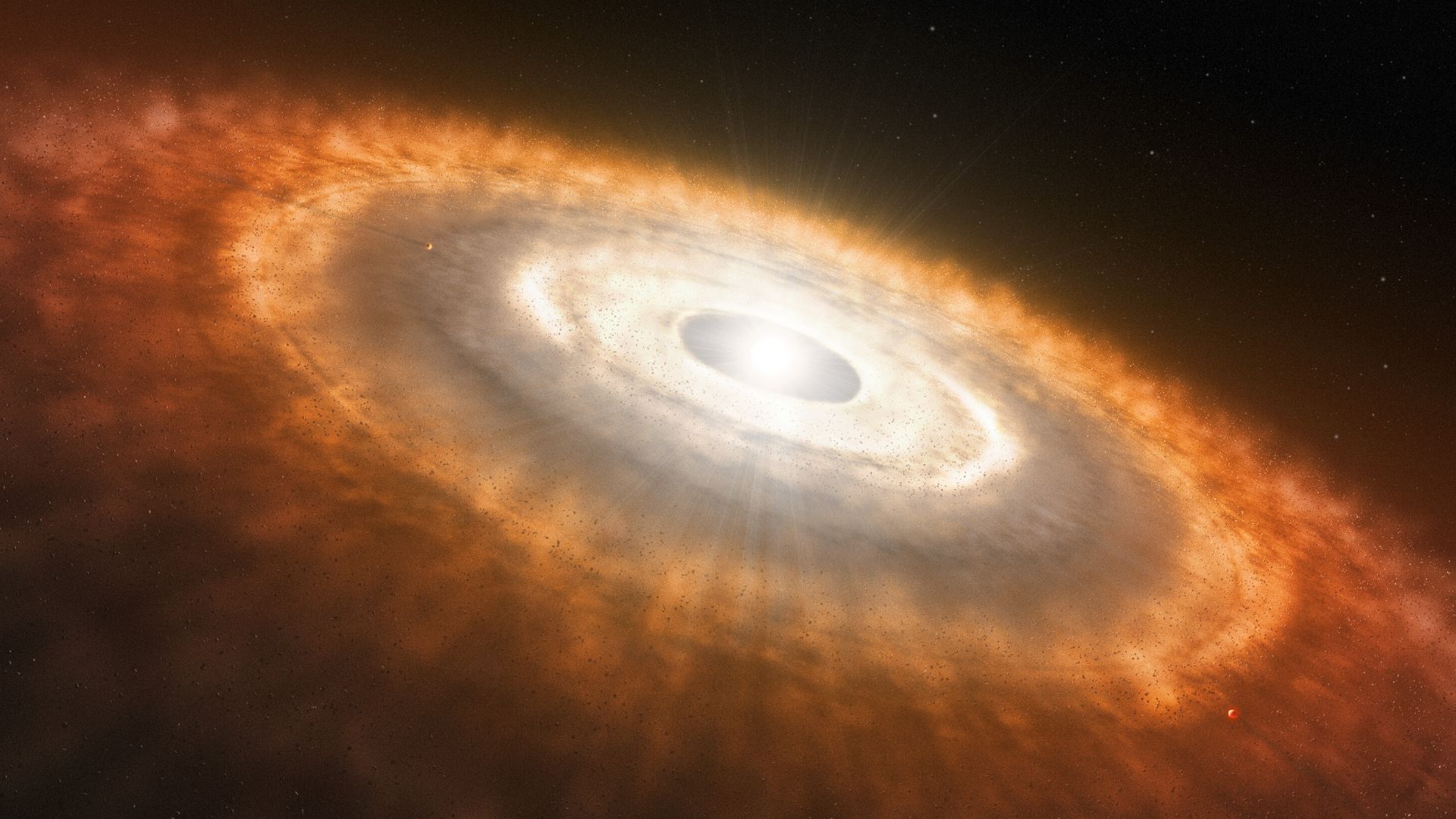 This is an artist’s impression of a young star surrounded by a protoplanetary disc in which planets are forming.An international team of astronomers have used the NASA/ESA/CSA James Webb Space Telescope to provide the first observation of water and other 