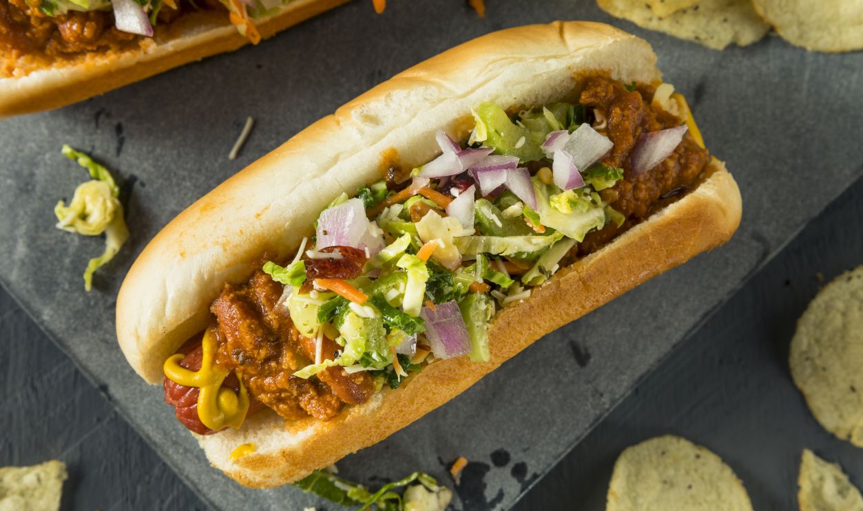 Homemade Slaw Hot Dog with Mustard Chili and Coleslaw