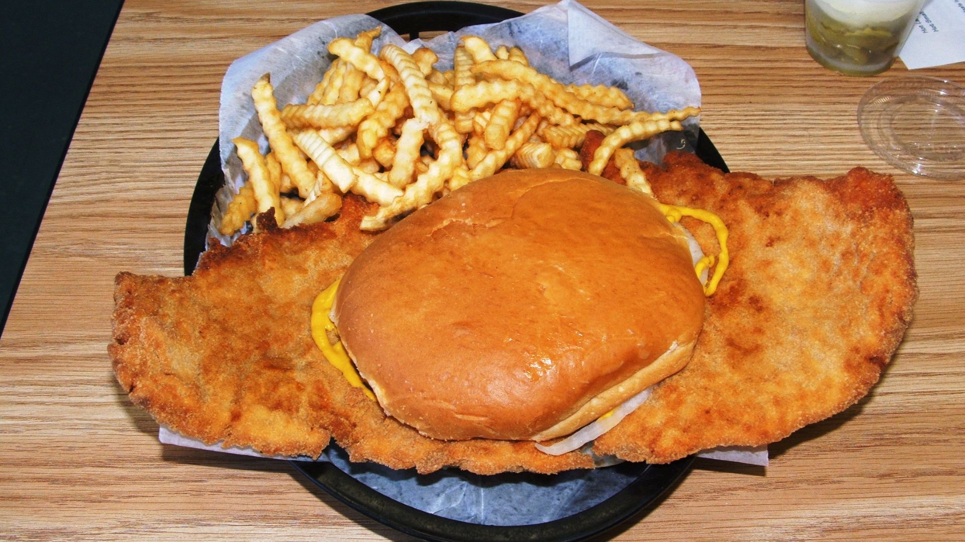 Pork tenderloin sandwich - Joensy's Restaurant, Solon, Iowa, USA