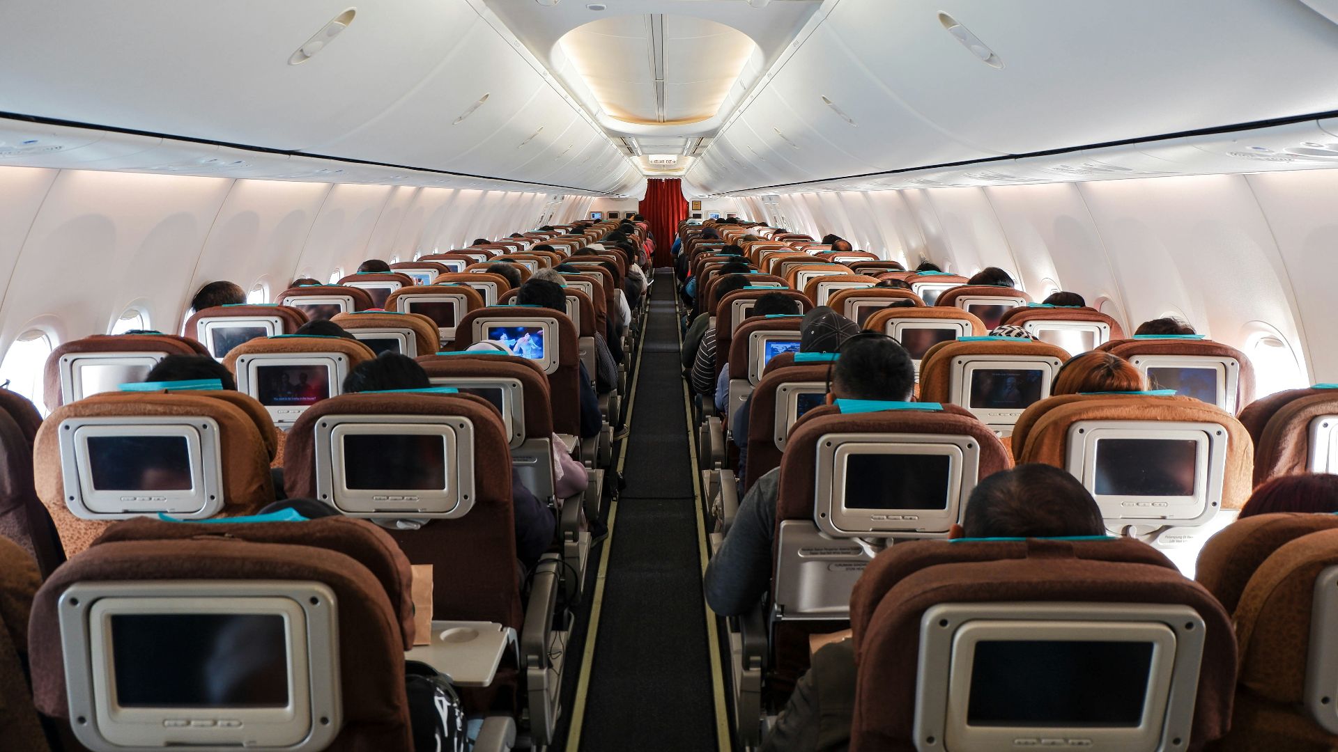 a row of empty seats in an airplane