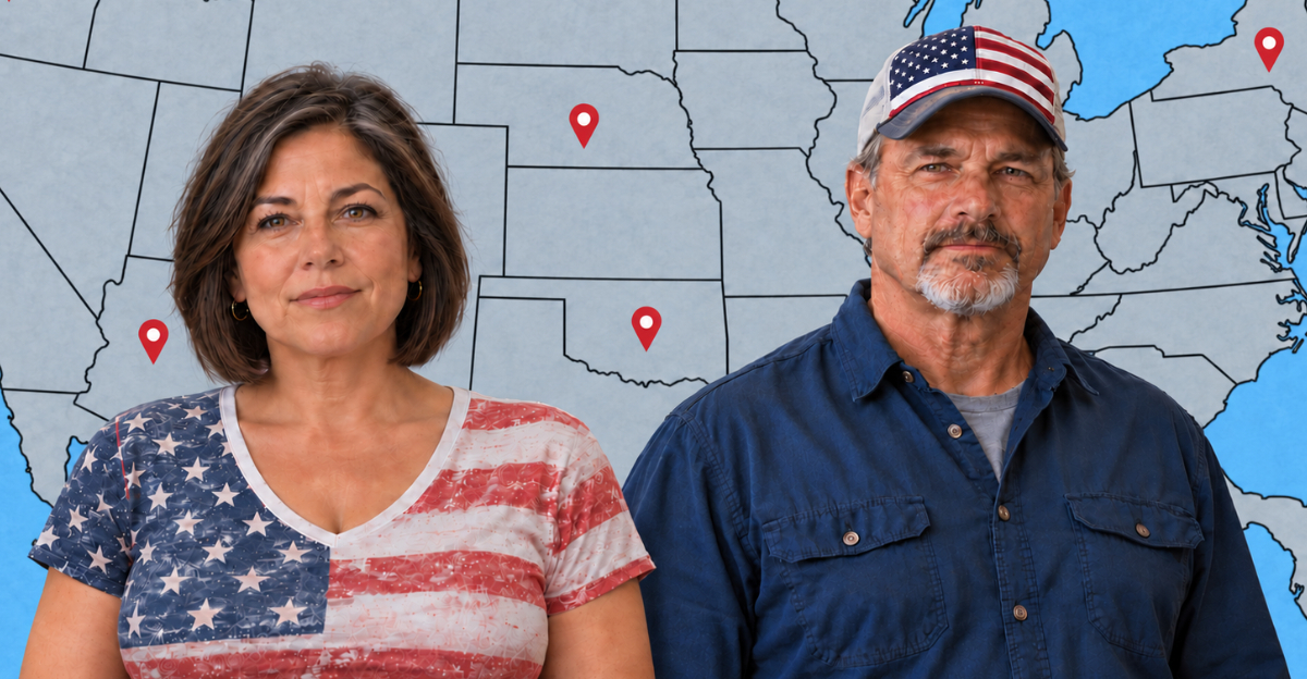American Woman and Man, USA map background
