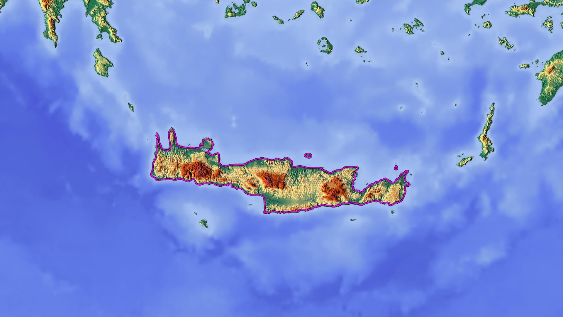 This map depicts the boundaries of the Crete Mediterranean Forests Ecoregion (magenta outline). The relief map was sourced from maps-for-free.com (CC-0). Boundary data is from Ecoregions 2017 Resolve Shapefile (CC-BY 4.0). Boundaries adapted from RESOLVE