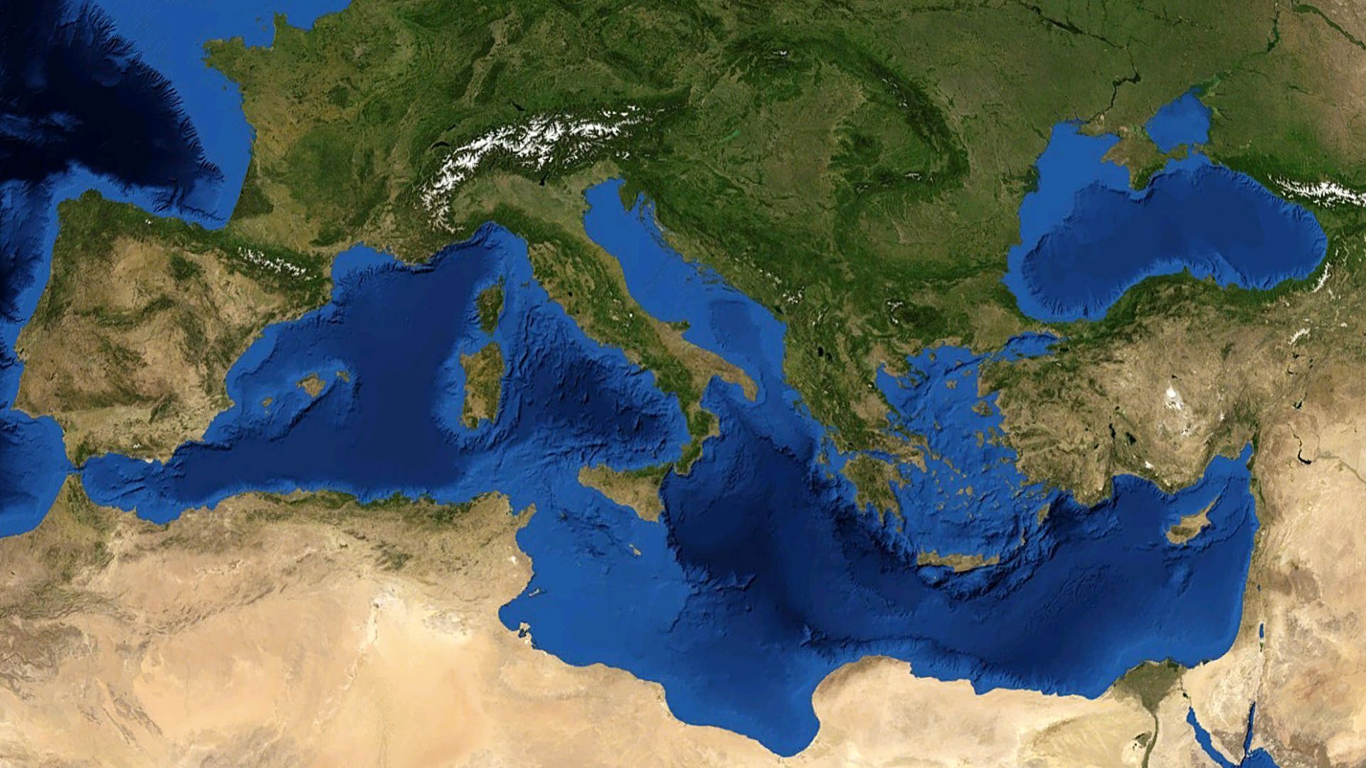 Satellite caption of the Mediterranean Sea.