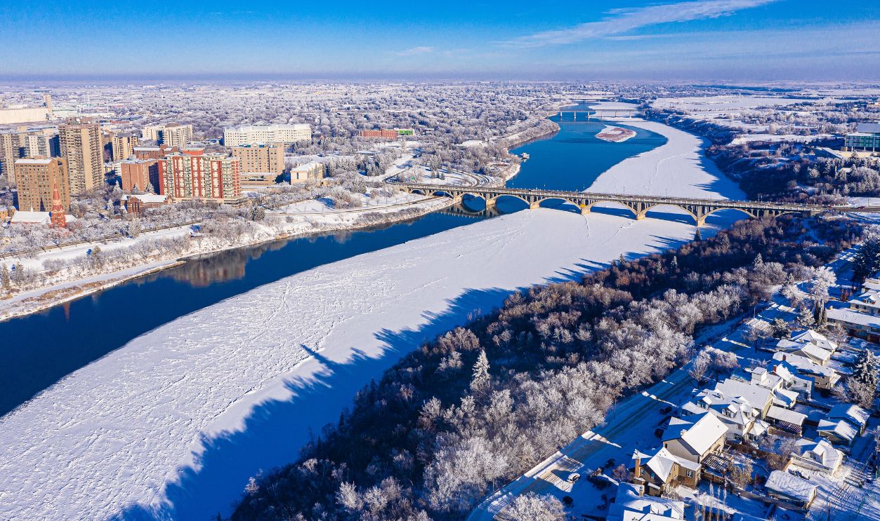 Winter Downtown Saskatoon Aerial View