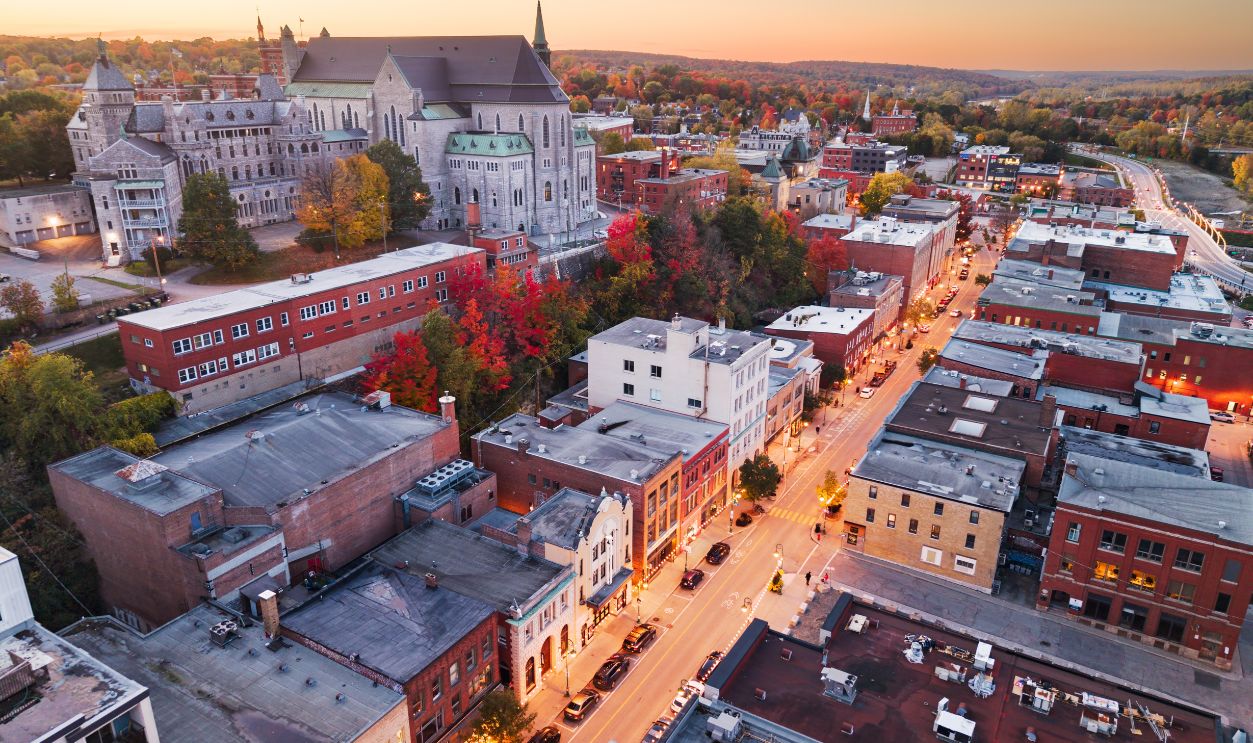 Sherbrooke, Quebec , Canada downtown cityscape at dusk in autumn season.