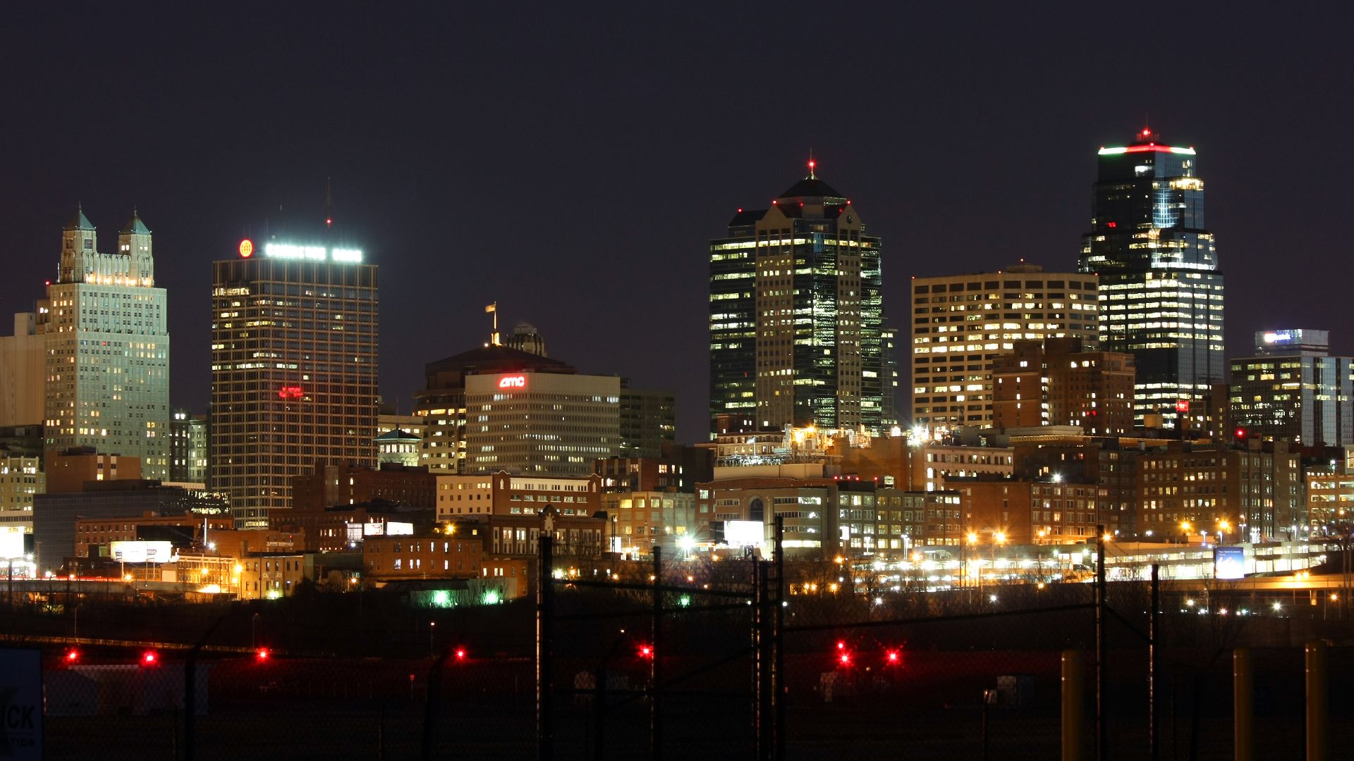 Kansas City (MO) skyline at night, view from Downtown Airport